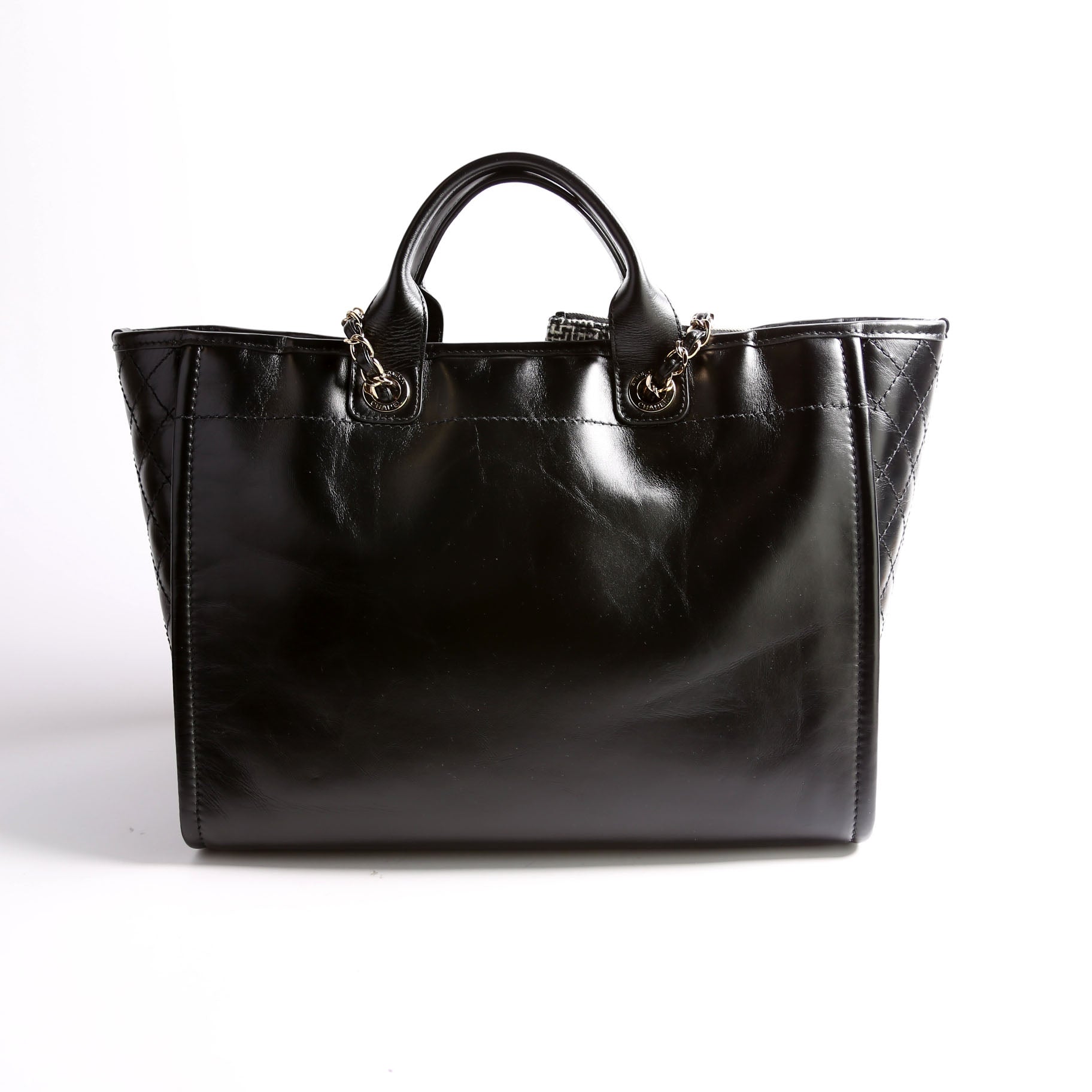Chanel Deauville Shiny Calf Tweed RFID Black Tote Bag