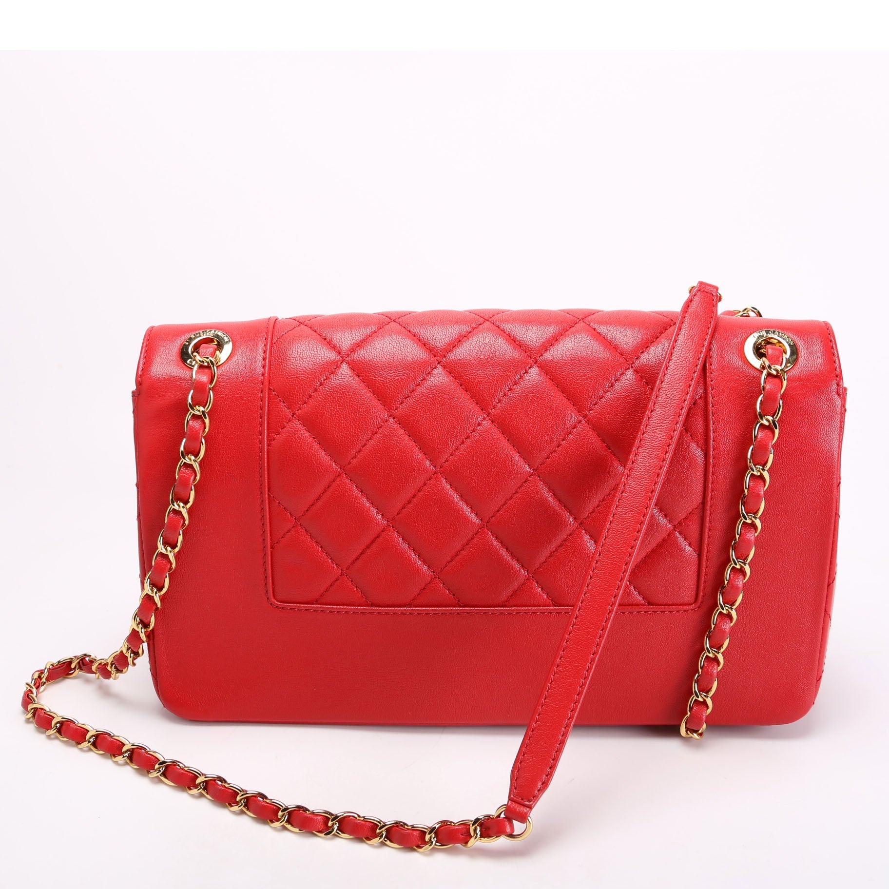 Chanel Mademoiselle Flap Quilted Shiny Sheepskin Red Gold Handbag