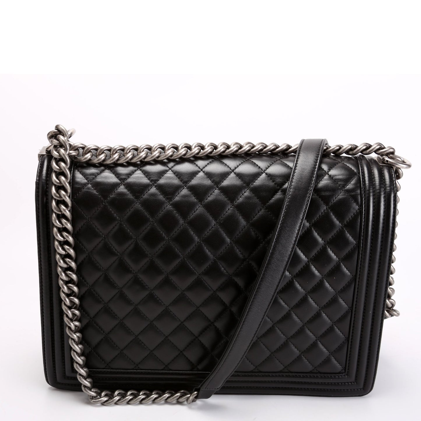 Chanel Boy Flap Lambskin Black Silver Handbag