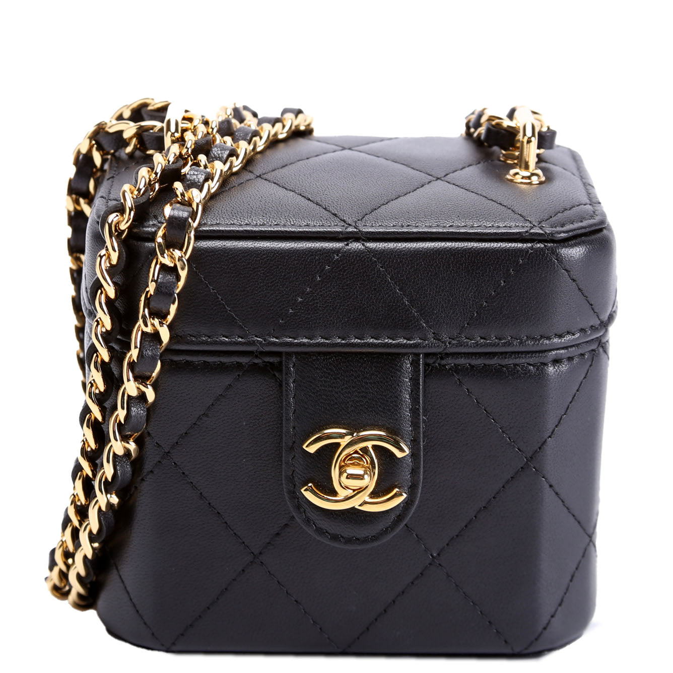 Chanel CC Turnlock Vanity Quilted Lamb RFID Black Clutch Bag