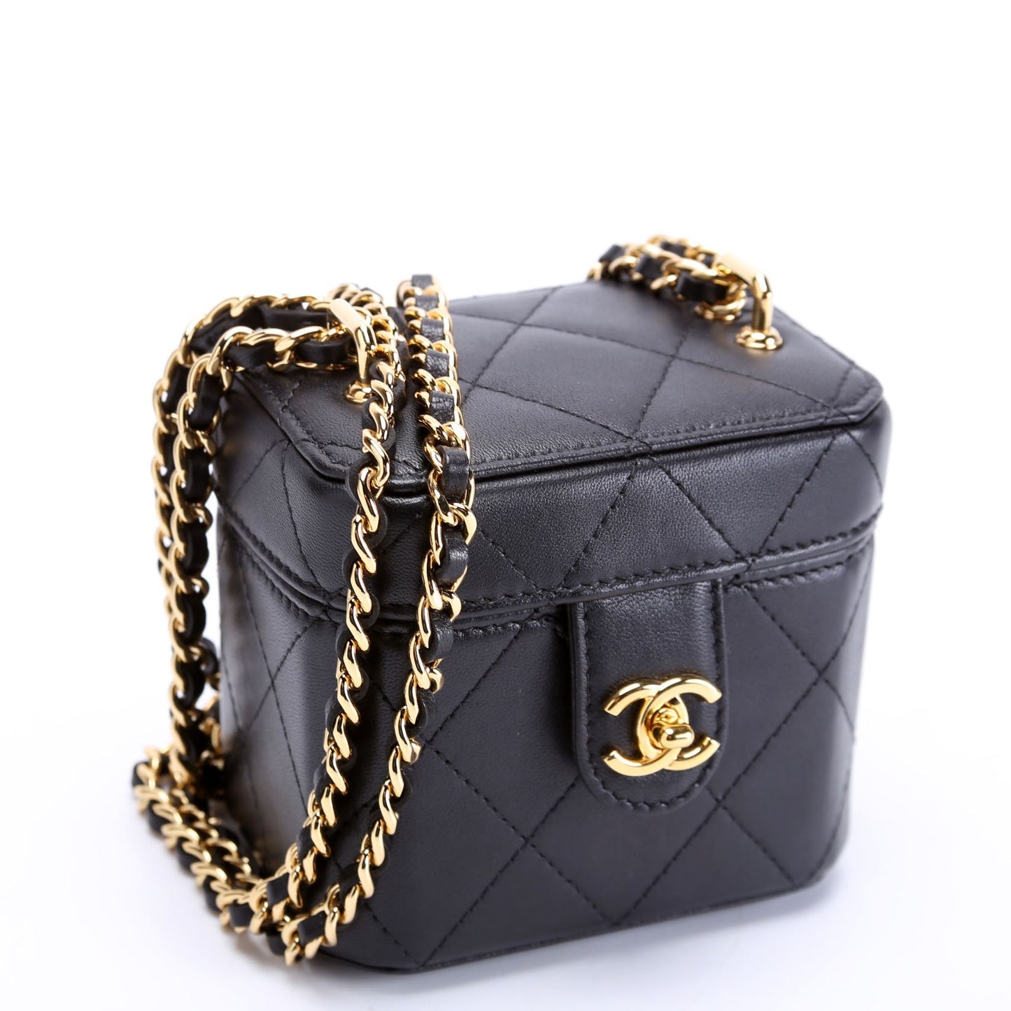 Chanel CC Turnlock Vanity Quilted Lamb RFID Black Clutch Bag