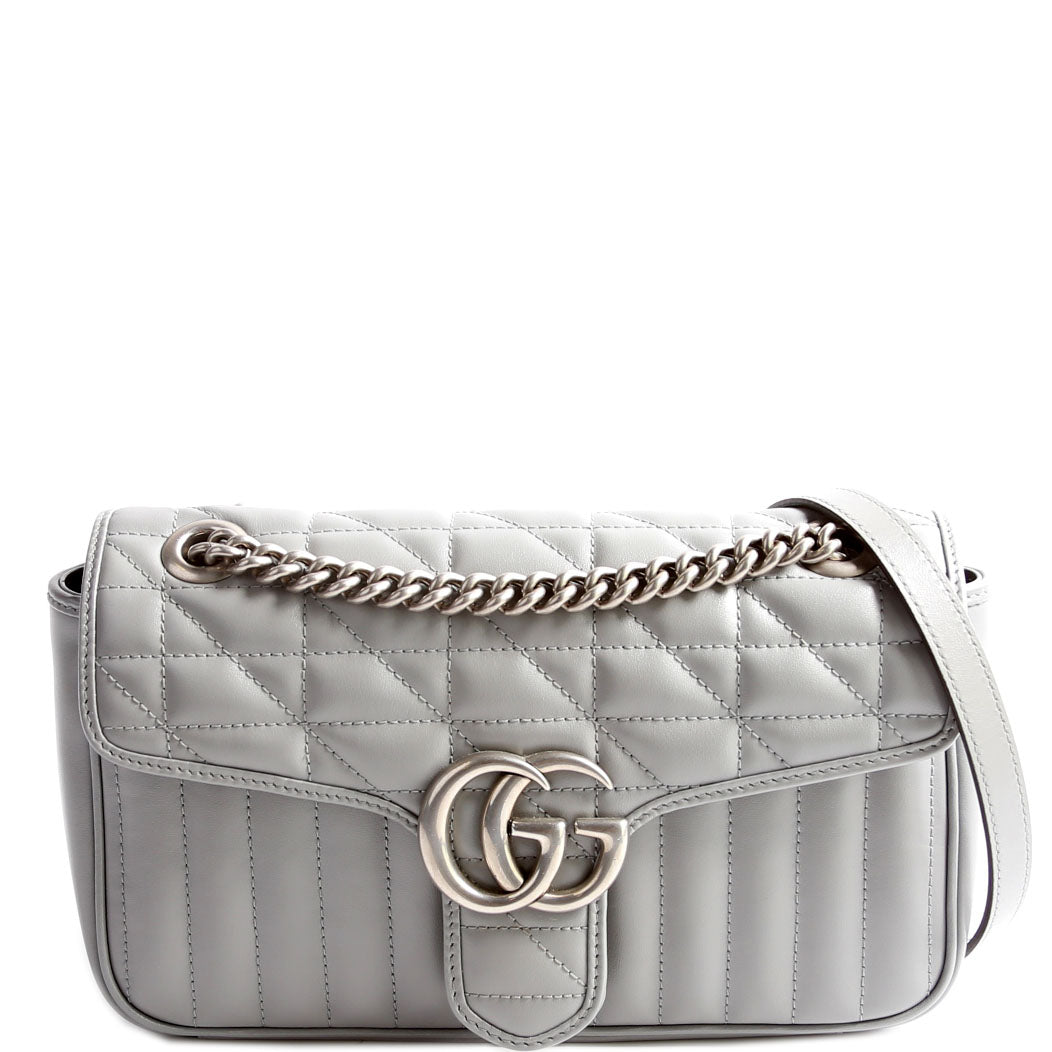 Gucci Marmont Aria Leather Gray Small Flap Shoulder Bag