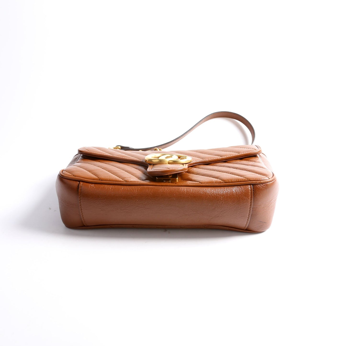 Gucci Marmont Diagonal Leather Brown Small Flap Shoulder Bag