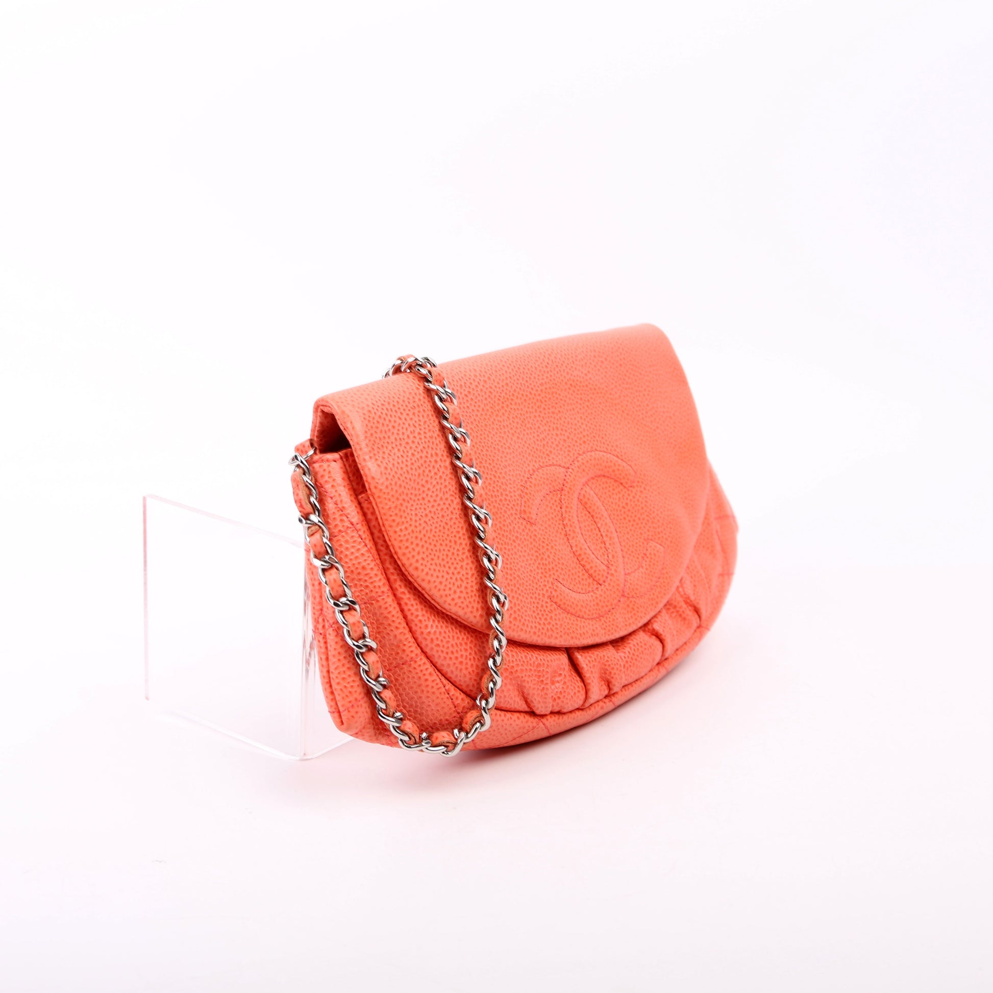Chanel On Half Moon Caviar Orange Wallet Case