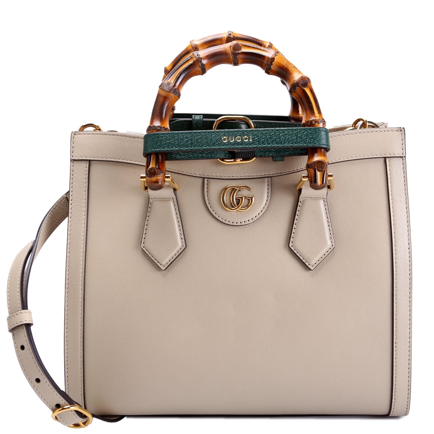 Gucci Diana Taupe Leather Green Small Tote Bag