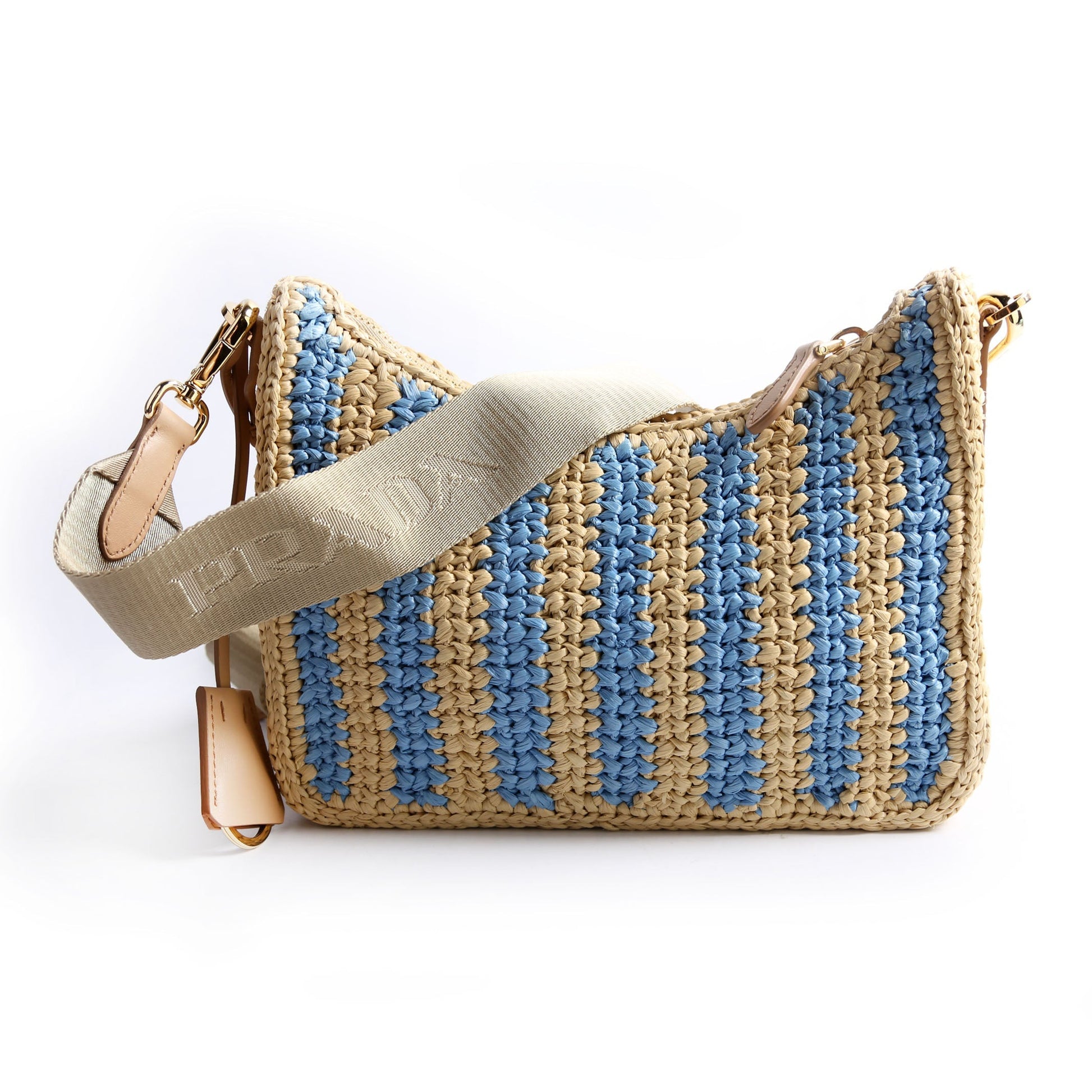 Prada Re Edition Shoulder Bag Raffia Beige Blue Bag
