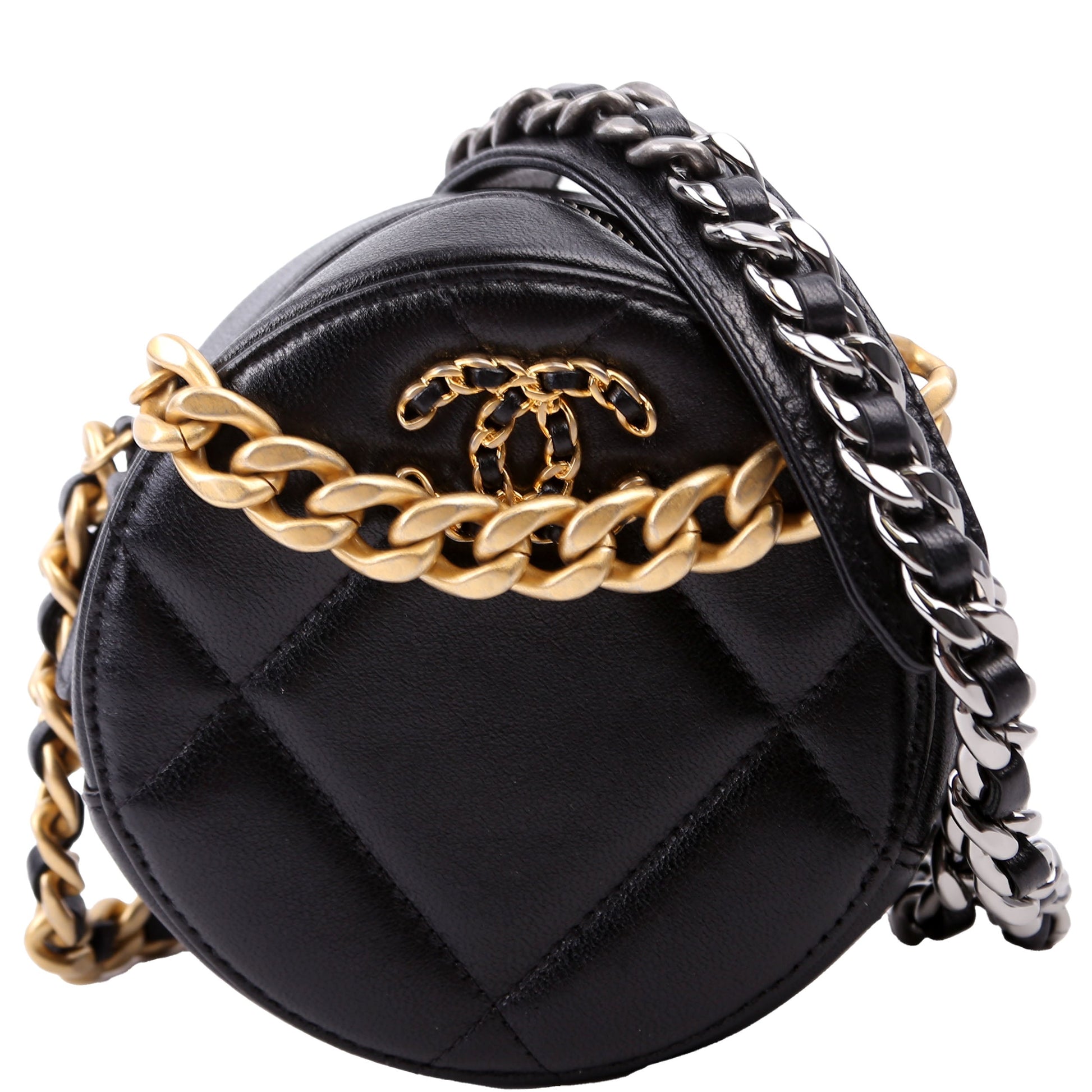Chanel 19 Round Goarskin 29M Black Clutch Bag