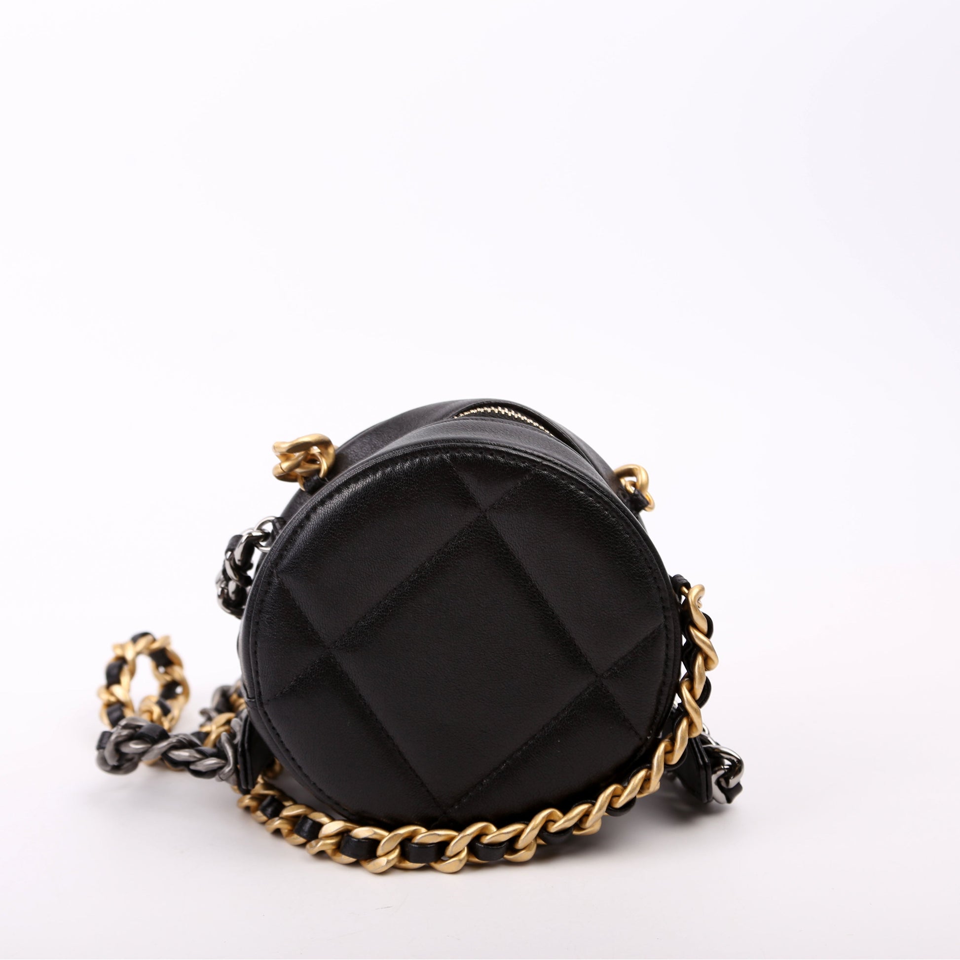 Chanel 19 Round Goarskin 29M Black Clutch Bag