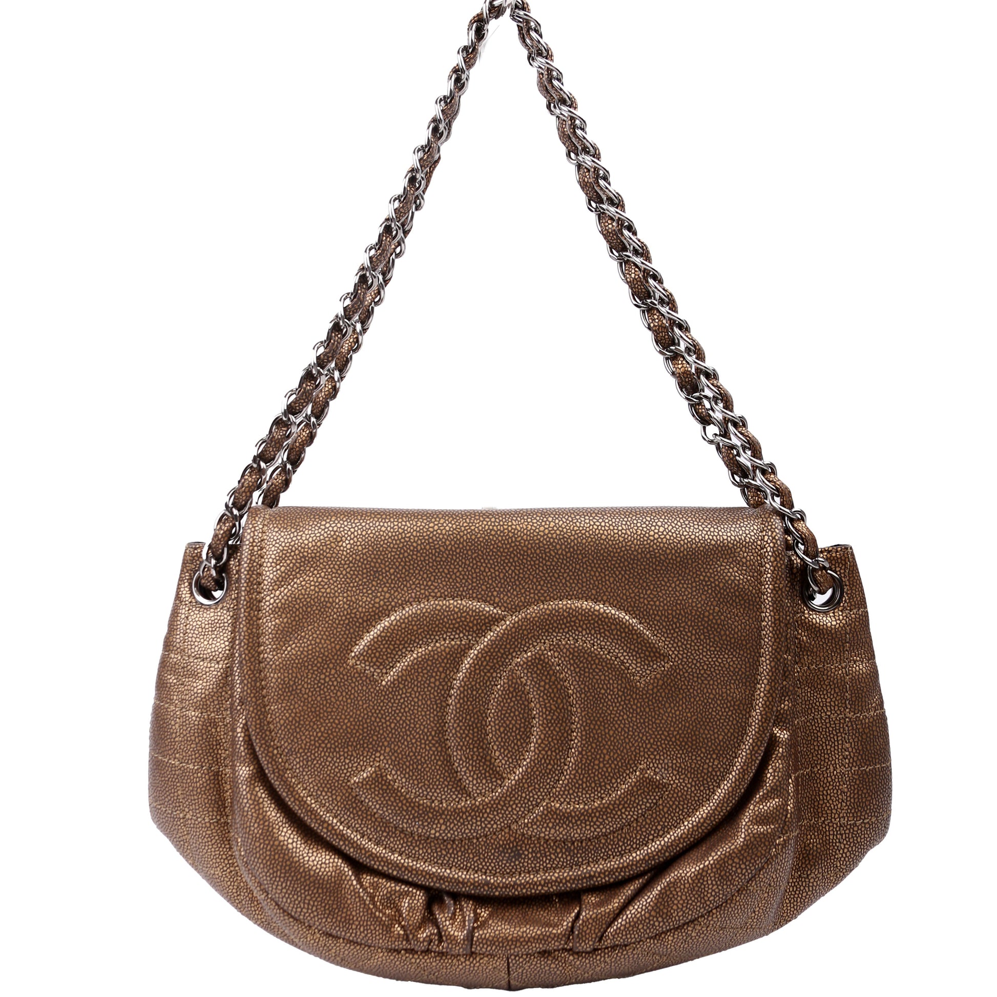 Chanel Half Moon Flap Caviar 12M Gold Handbag