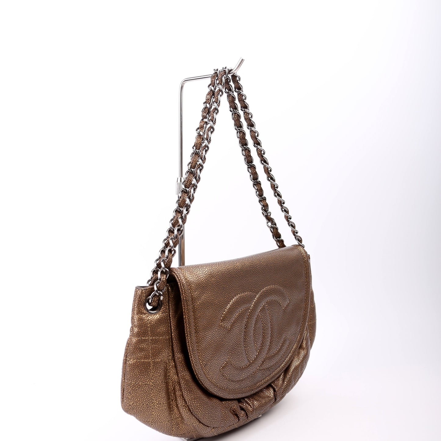 Chanel Half Moon Flap Caviar 12M Gold Handbag
