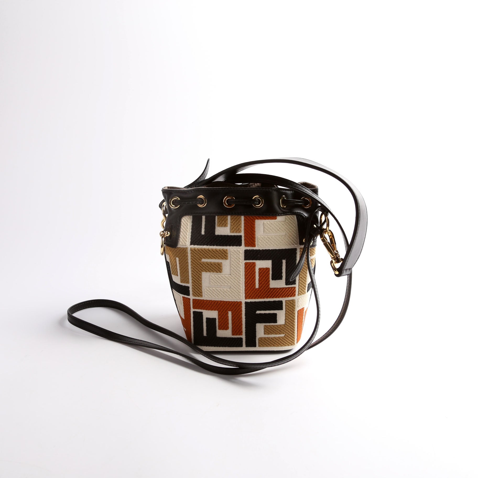 Fendi 8Bs010 Mon Tresor Bucket Ff Bag Leather Canvas Black Bucket Bag
