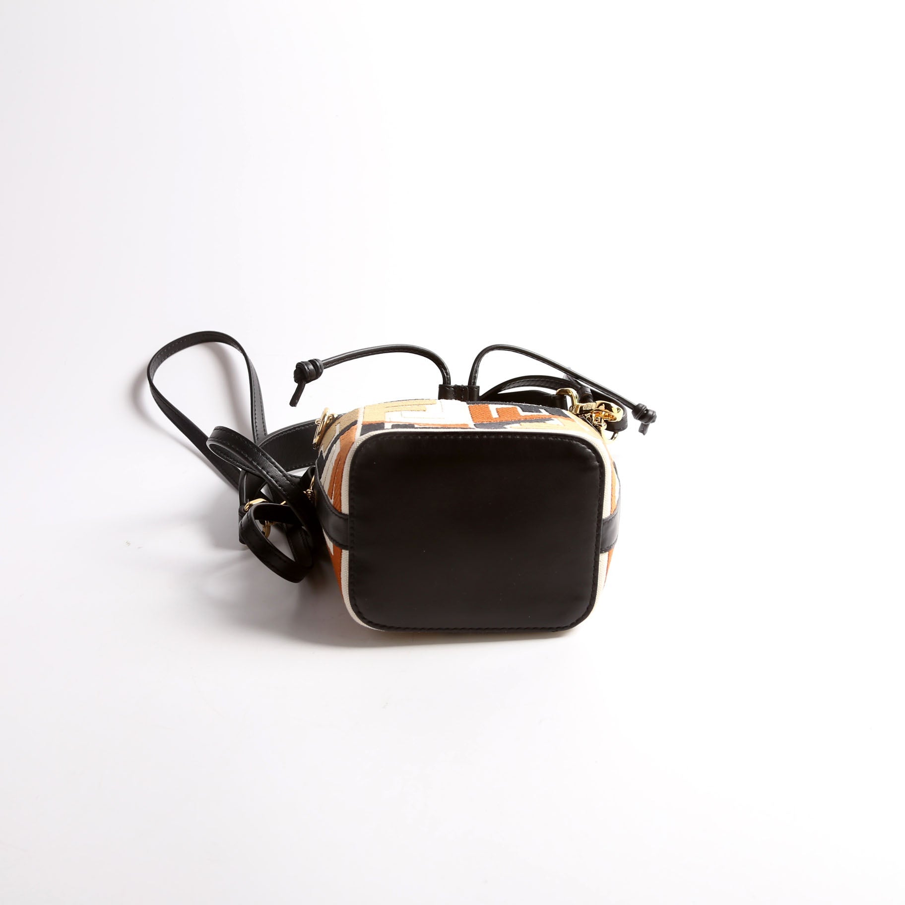 Fendi 8Bs010 Mon Tresor Bucket Ff Bag Leather Canvas Black Bucket Bag