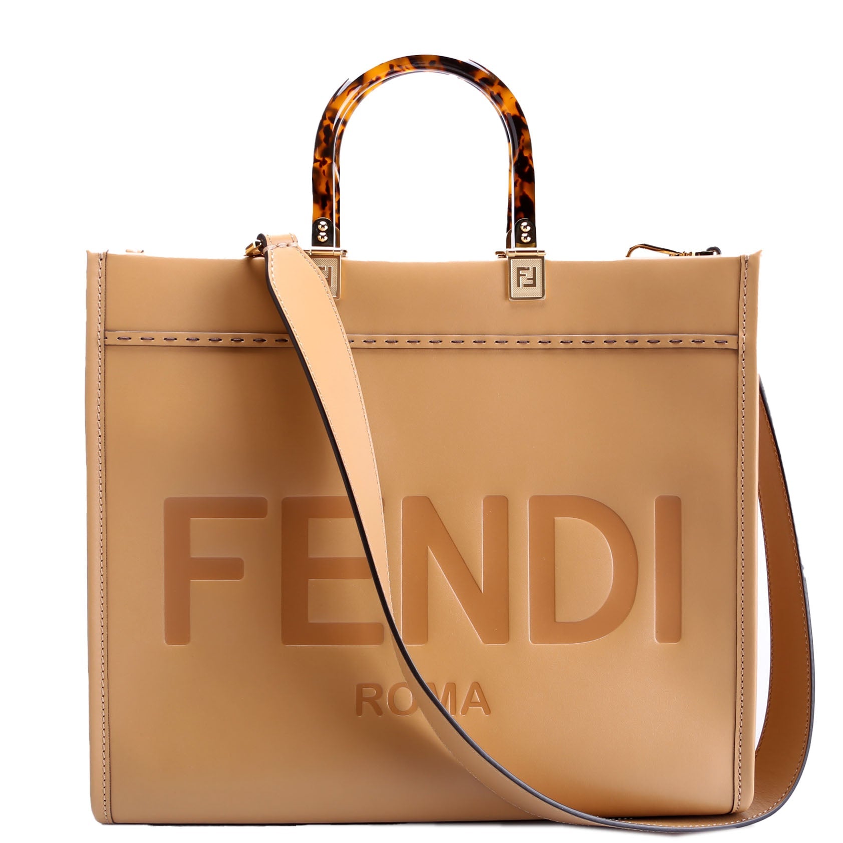 Fendi 8Bh386 Sunshine Shopper Bag Leather Tan Medium Travel Bag