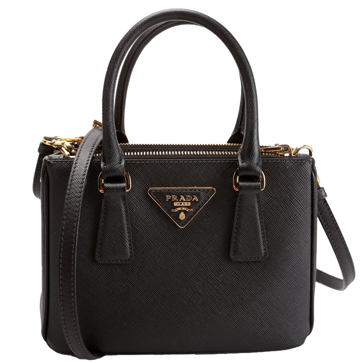 Prada Saffiano Lux Galleria Bag Black Mini Travel Bag