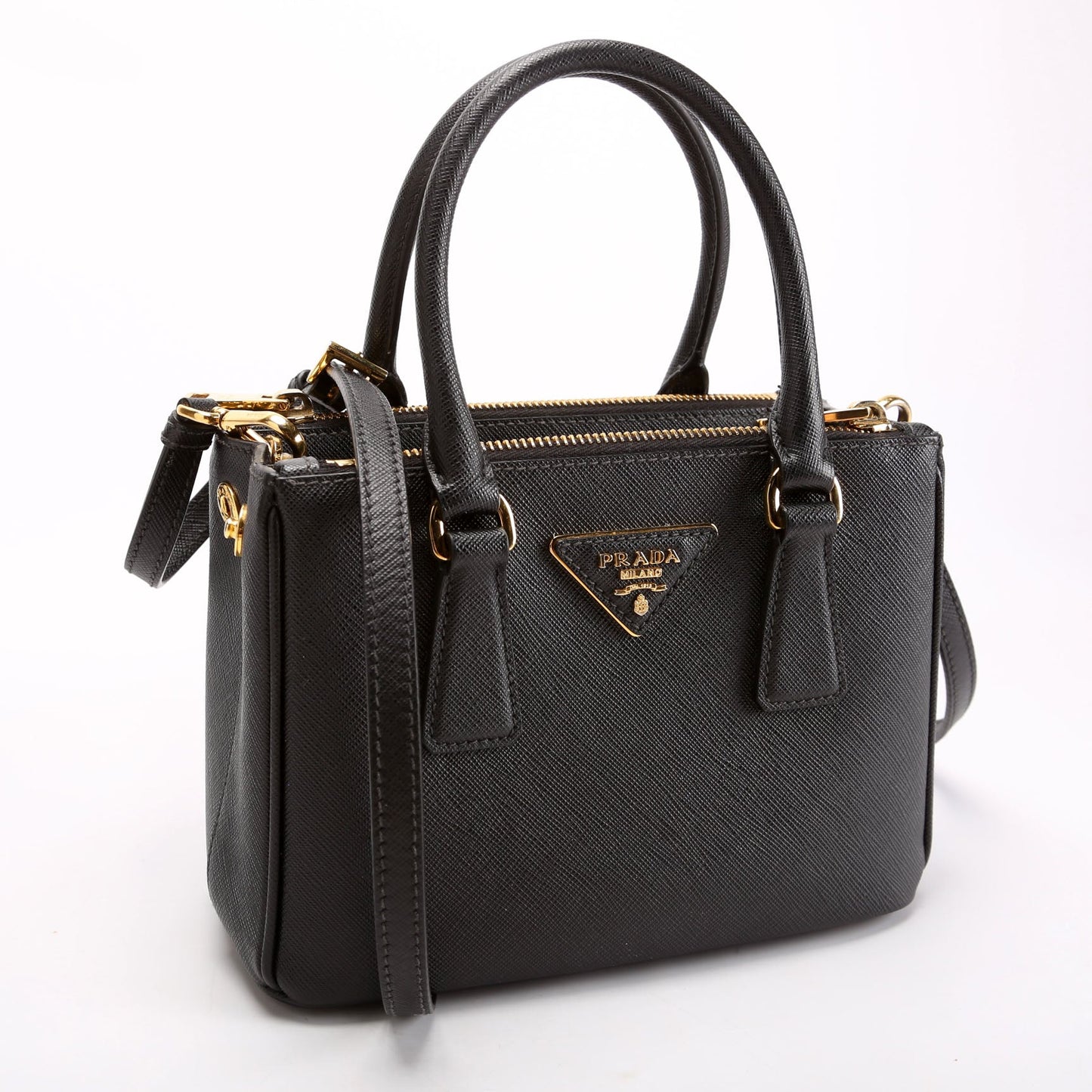 Prada Saffiano Lux Galleria Bag Black Mini Travel Bag