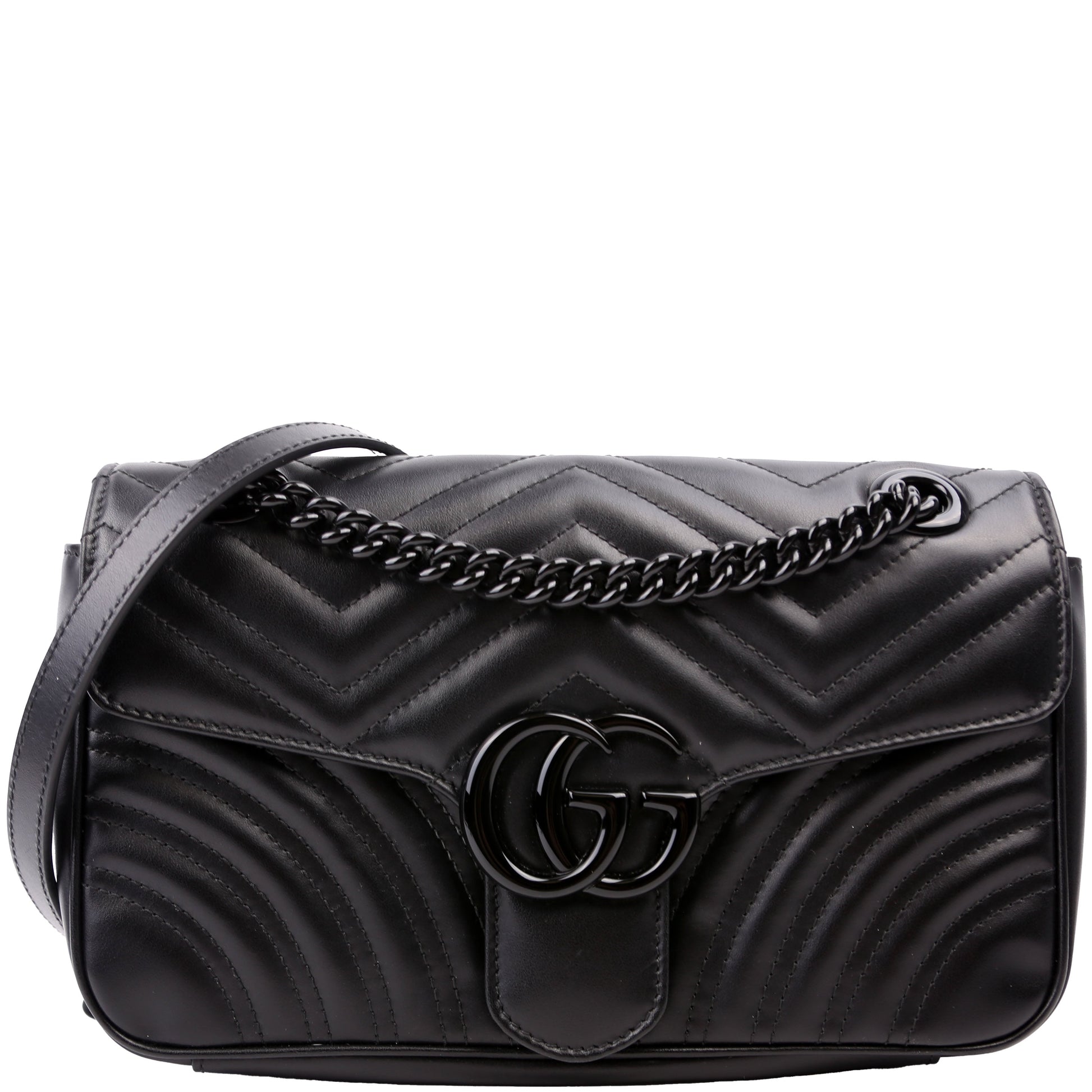 Gucci Marmont Monochrome Leather Black Small Flap Shoulder Bag Black 1