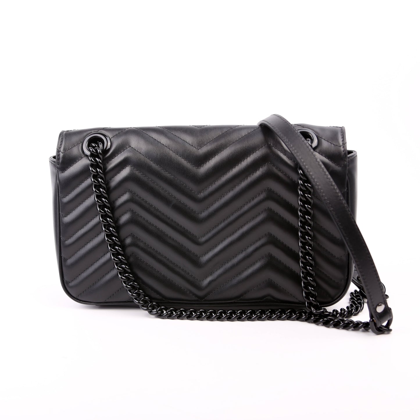 Gucci Marmont Monochrome Leather Black Small Flap Shoulder Bag Black 1