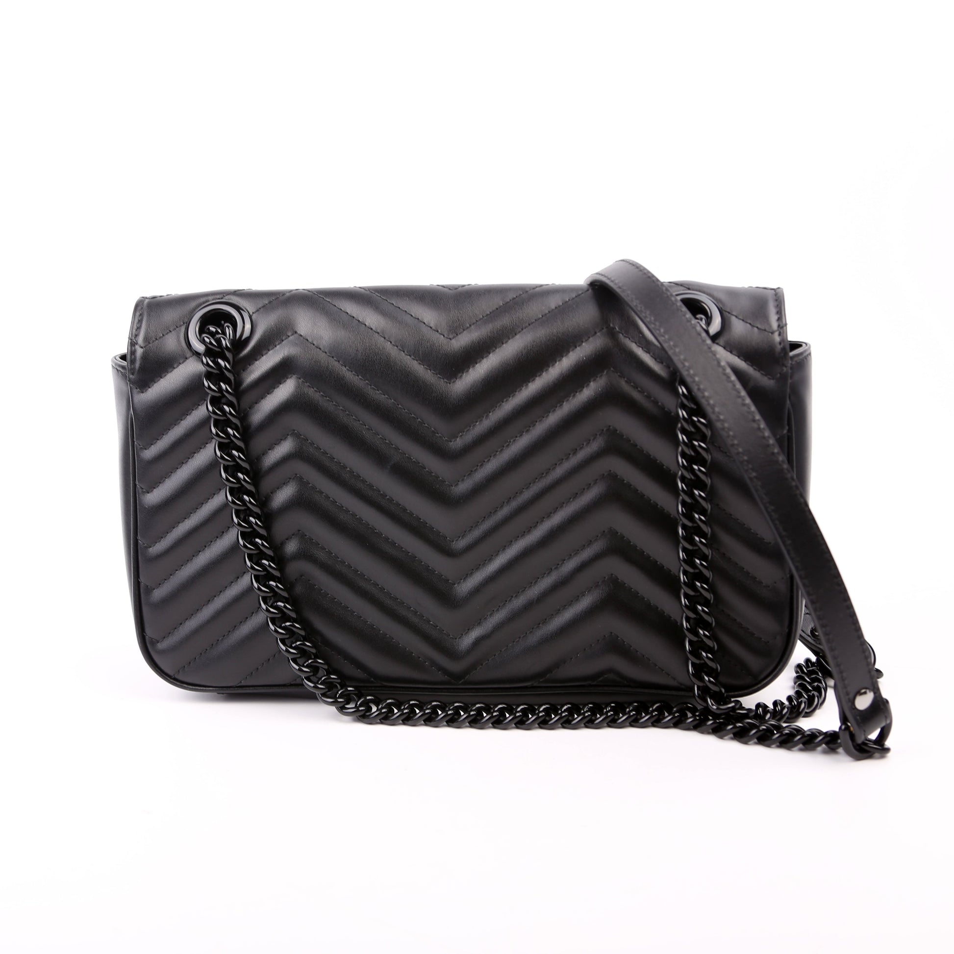 Gucci Marmont Monochrome Leather Black Small Flap Shoulder Bag Black 1