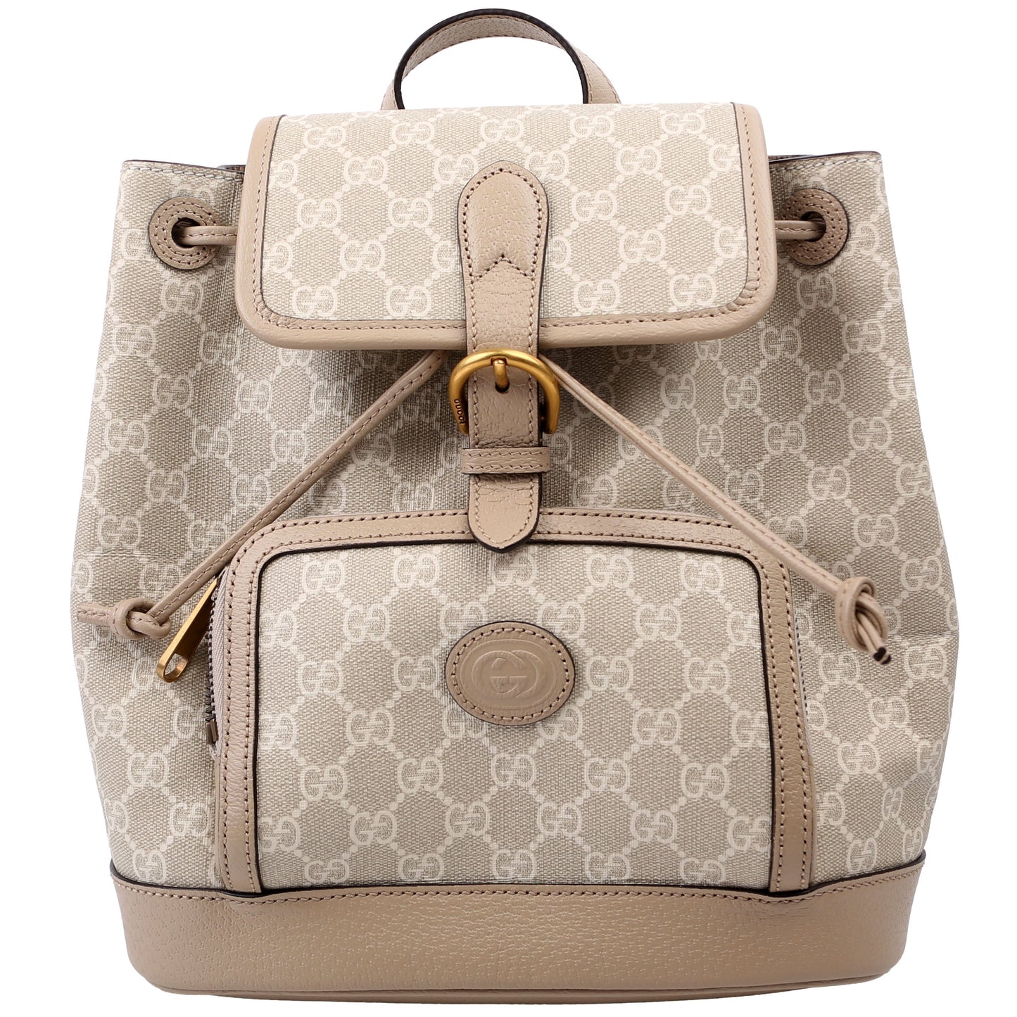 Gucci GG Supreme Buckle Backpack Beige