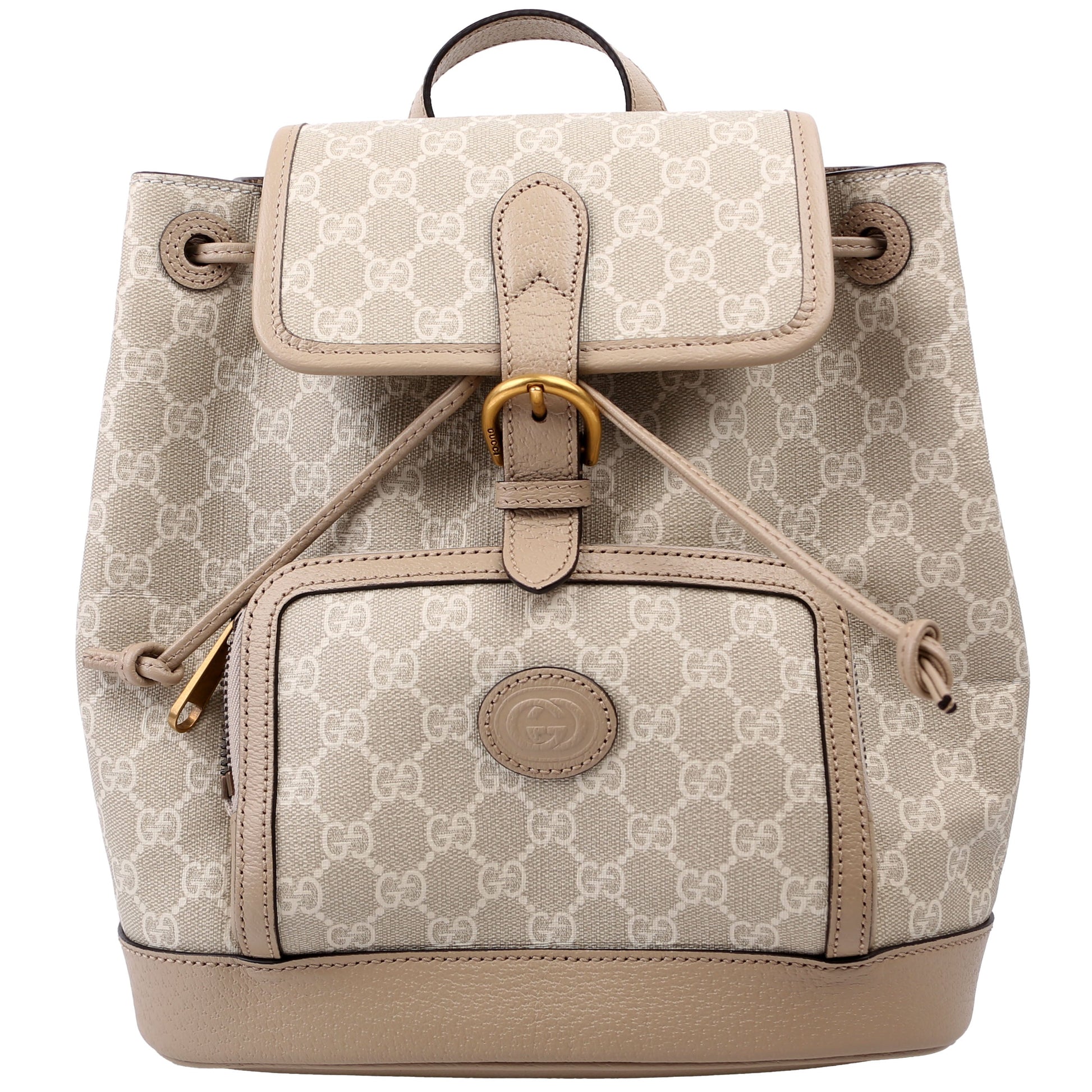 Gucci GG Supreme Buckle Backpack Beige