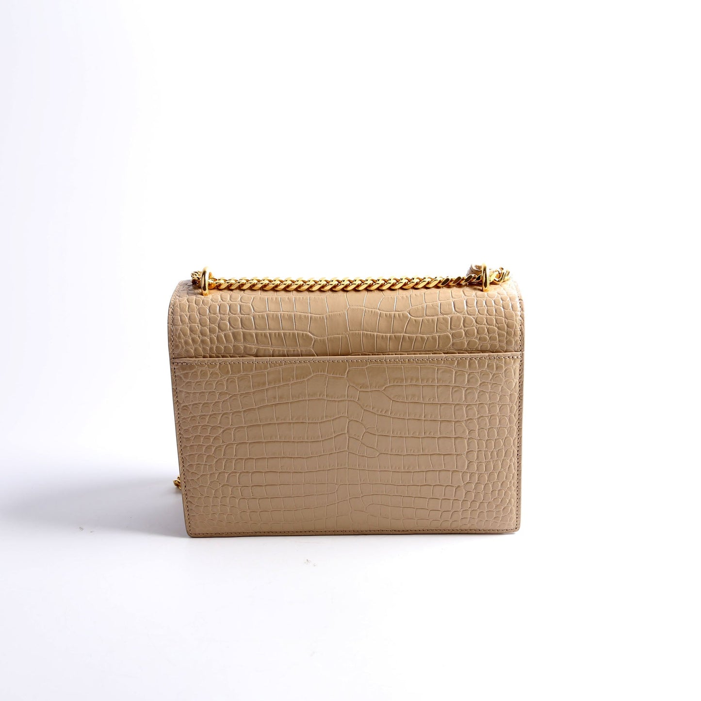 YSL Saint Laurent Sunset Crocodile Embossed Nude Bag Medium Travel Bag