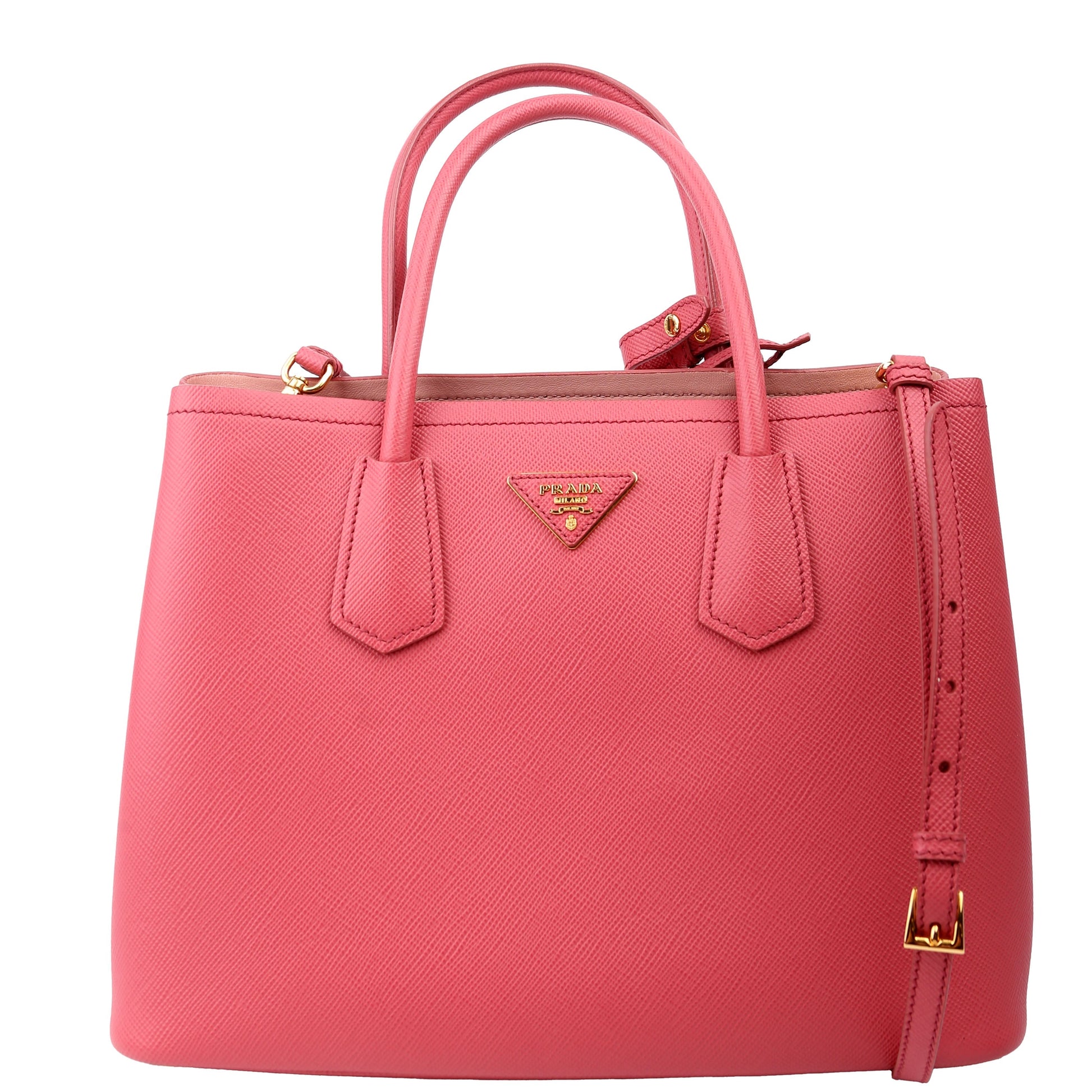 Prada Saffiano Cuir Double Bag Pink Medium Travel Bag