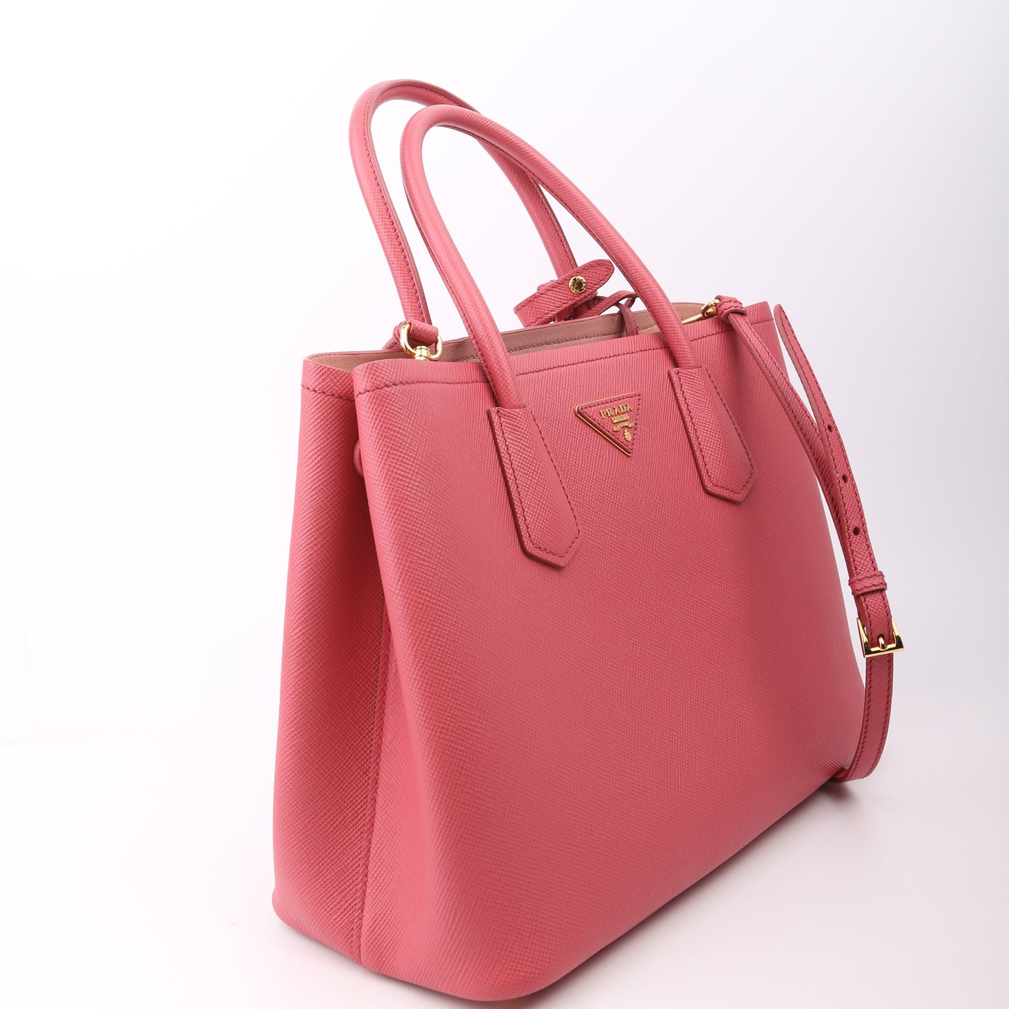 Prada Saffiano Cuir Double Bag Pink Medium Travel Bag
