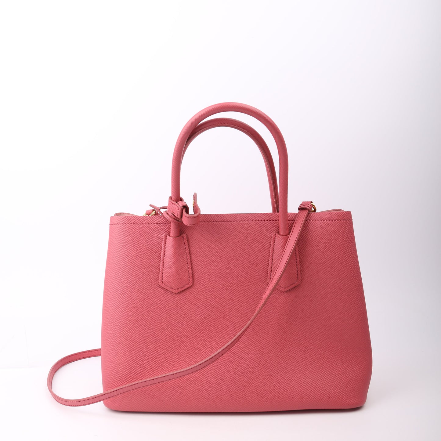 Prada Saffiano Cuir Double Bag Pink Medium Travel Bag