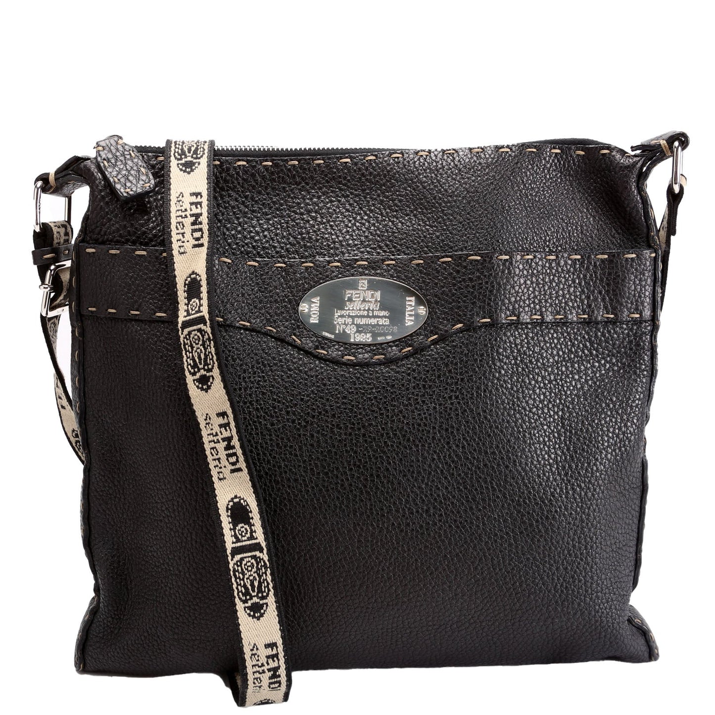 Fendi Cuoio Romano Selleria Messenger Bag Black