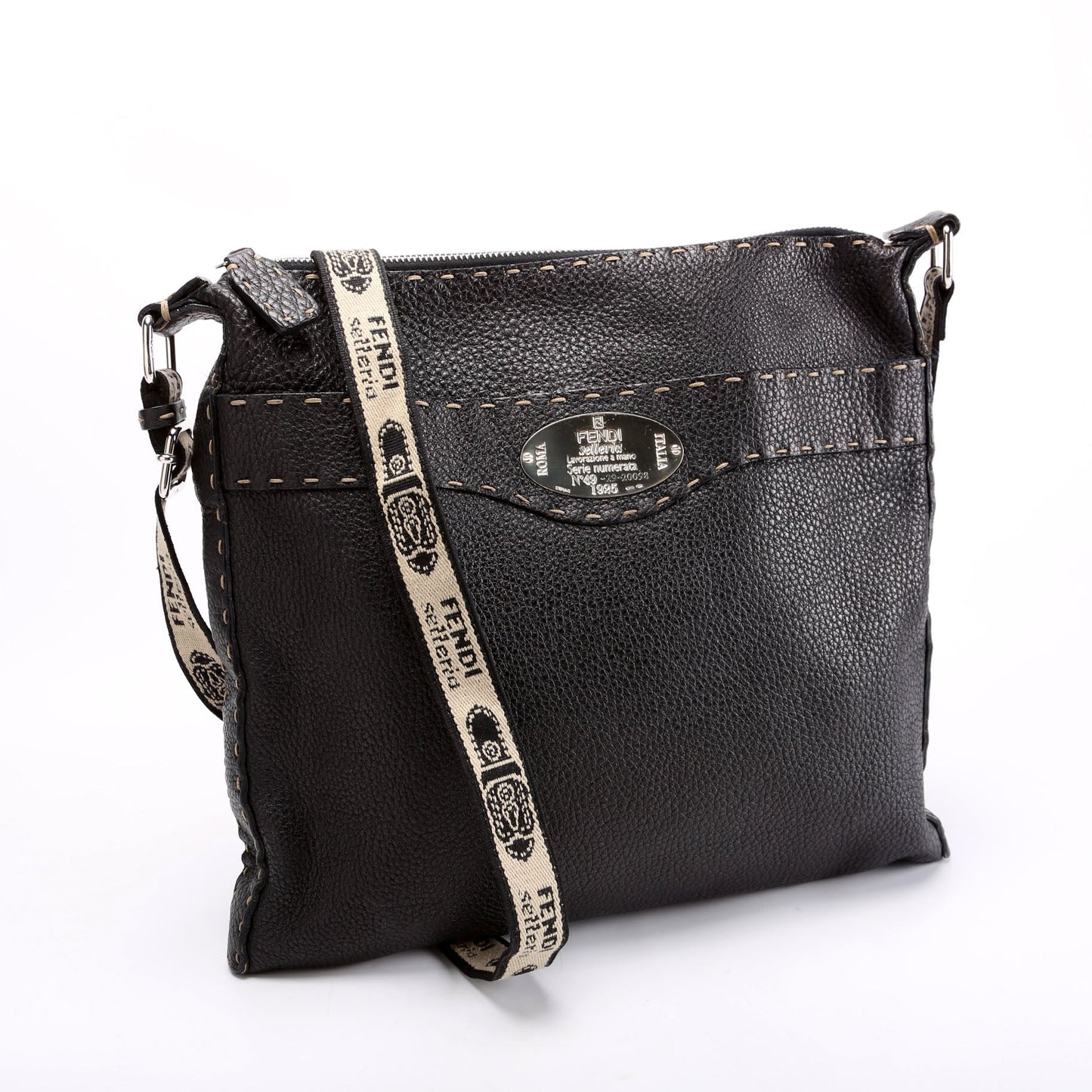 Fendi Cuoio Romano Selleria Messenger Bag Black