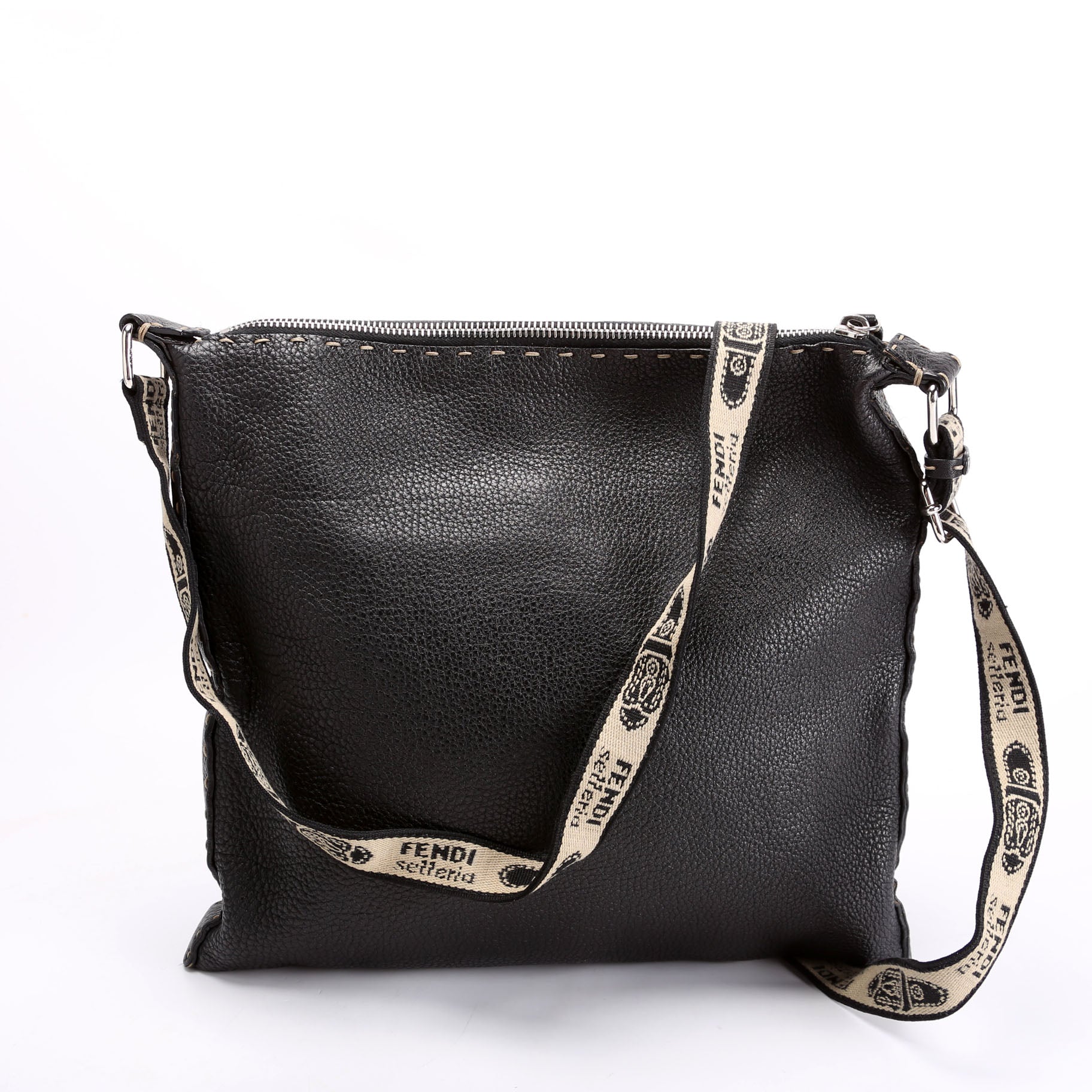 Fendi Cuoio Romano Selleria Messenger Bag Black