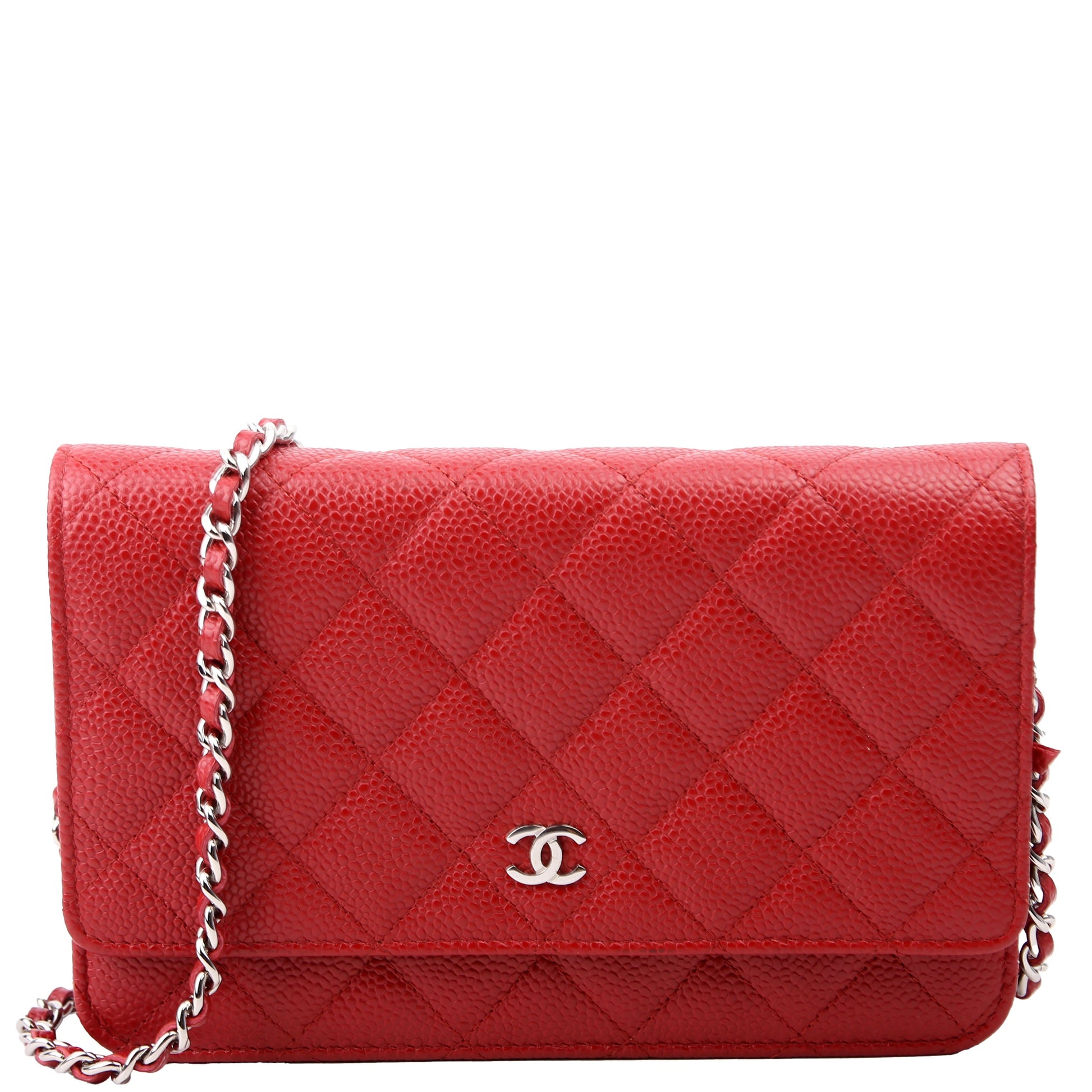 Chanel WOC Classic Quilted Caviar 22M Red Clutch Bag