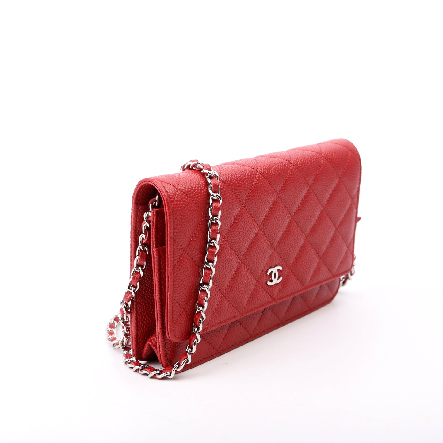 Chanel WOC Classic Quilted Caviar 22M Red Clutch Bag