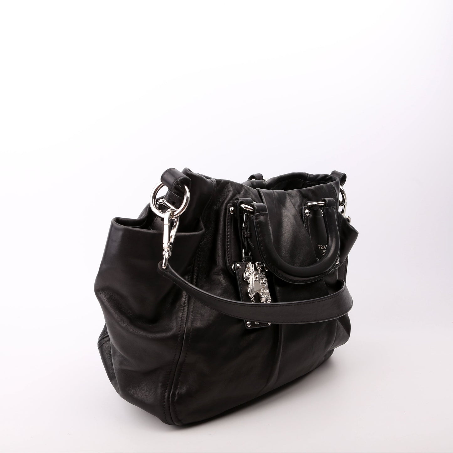 Prada Pleated Soft Calfskin Satchel Bag Black Travel Bag