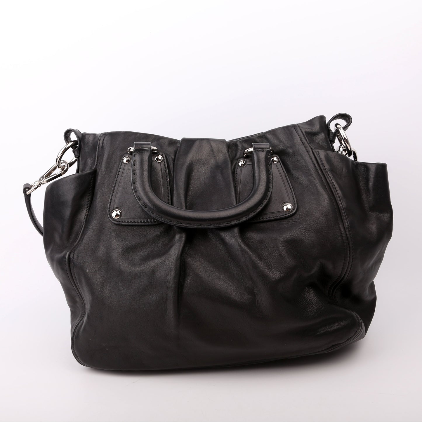 Prada Pleated Soft Calfskin Satchel Bag Black Travel Bag