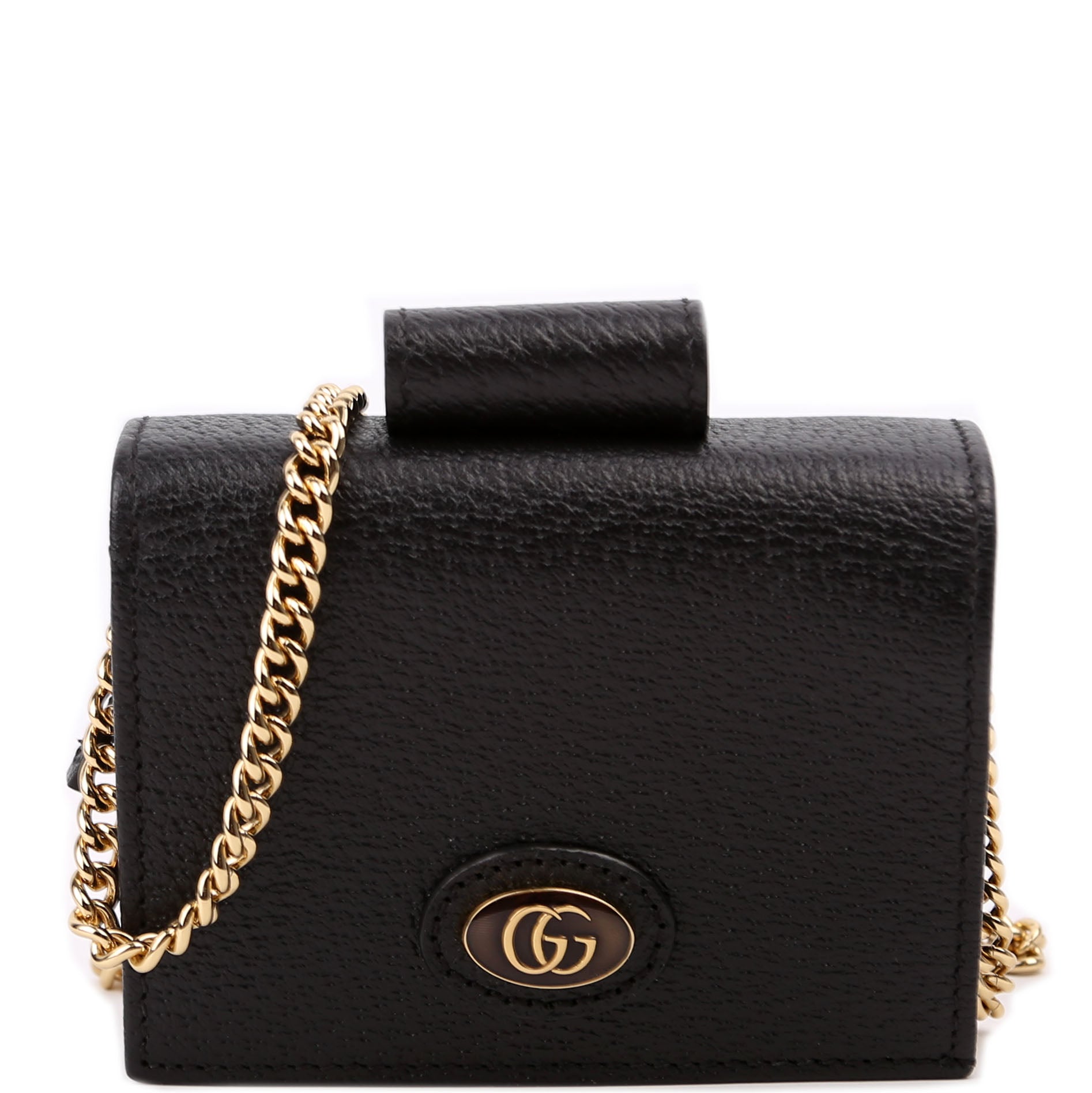 Gucci GG Enamel Lipstick Holder Calfskin Black Chain Wallet Case