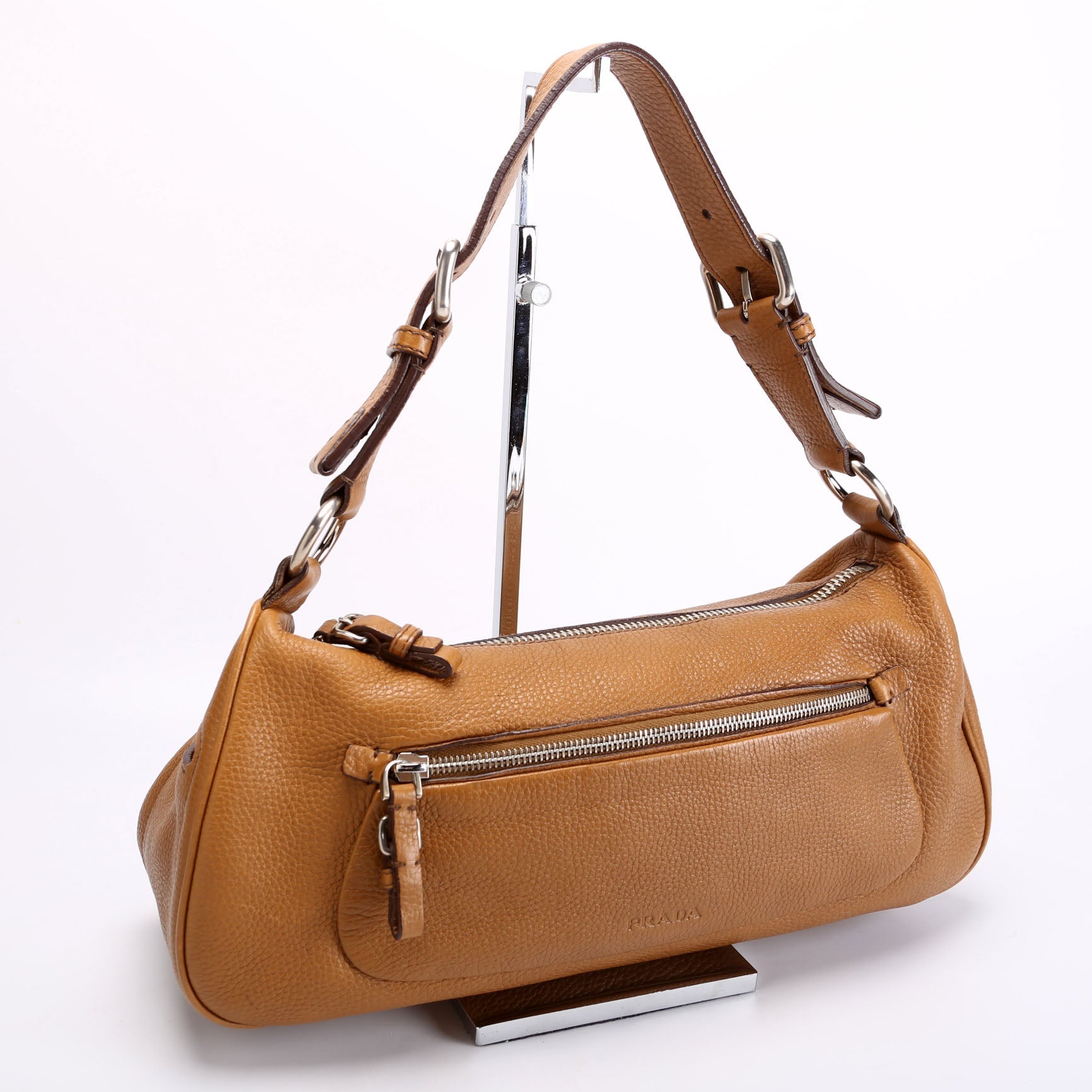 Prada Vitello Daino Hobo Bag Brown Small Travel Bag