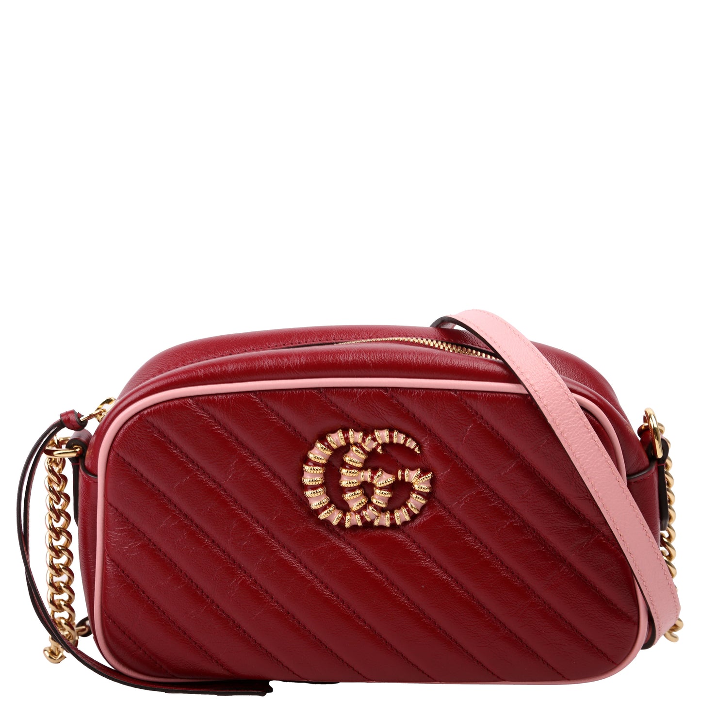 Gucci Marmont Torchon Camera Leather Red Pink Small Travel Bag
