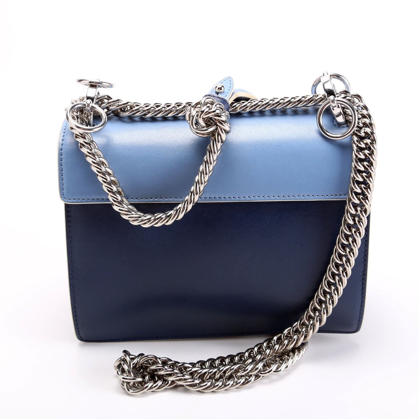 Fendi 8M0381 Kan Scalloped Pearls Bag Leather Blue Small Travel Bag