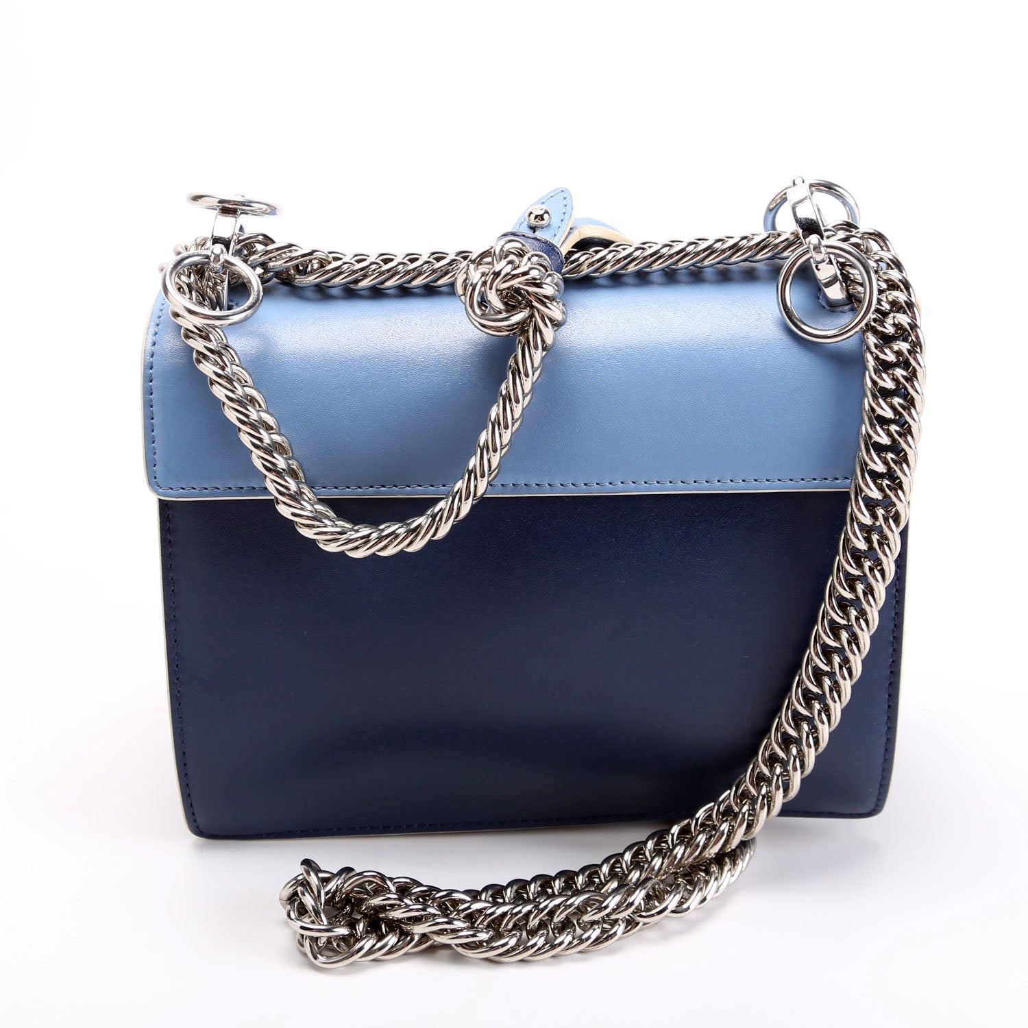 Fendi 8M0381 Kan Scalloped Pearls Bag Leather Blue Small Travel Bag