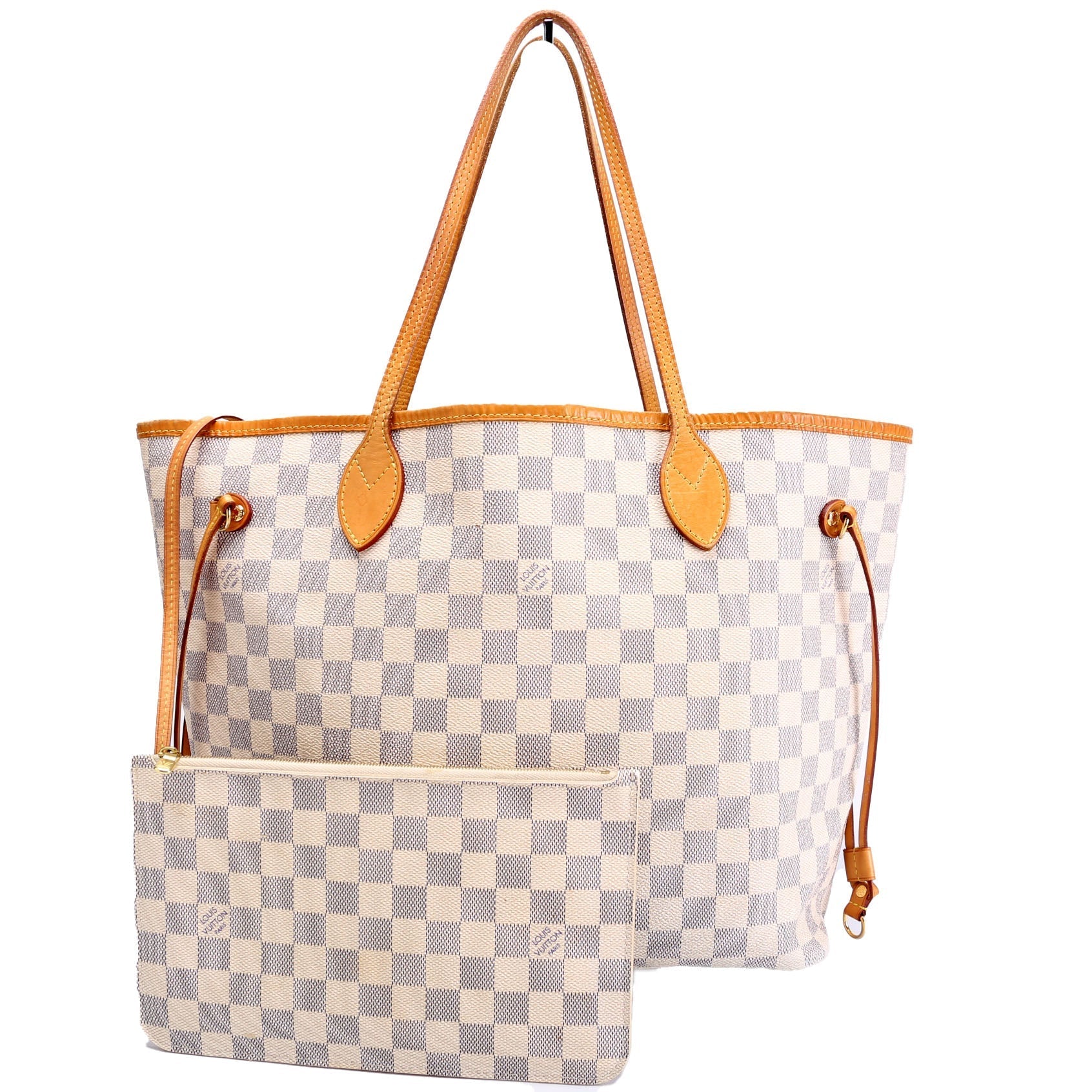 Louis Vuitton Neverfull MM Azur Damier White Blue Beige Wallet Case