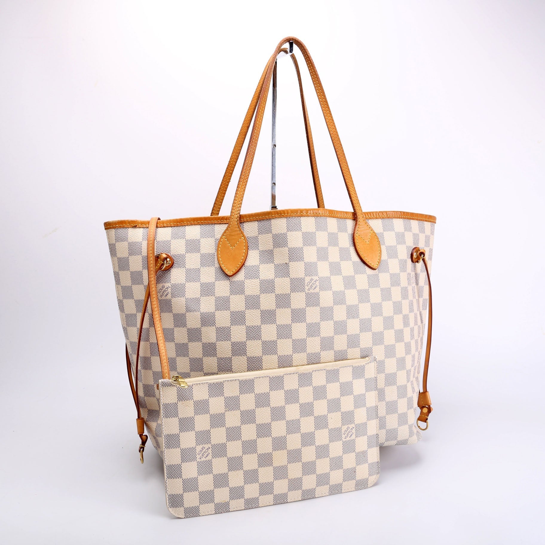 Louis Vuitton Neverfull MM Azur Damier White Blue Beige Wallet Case
