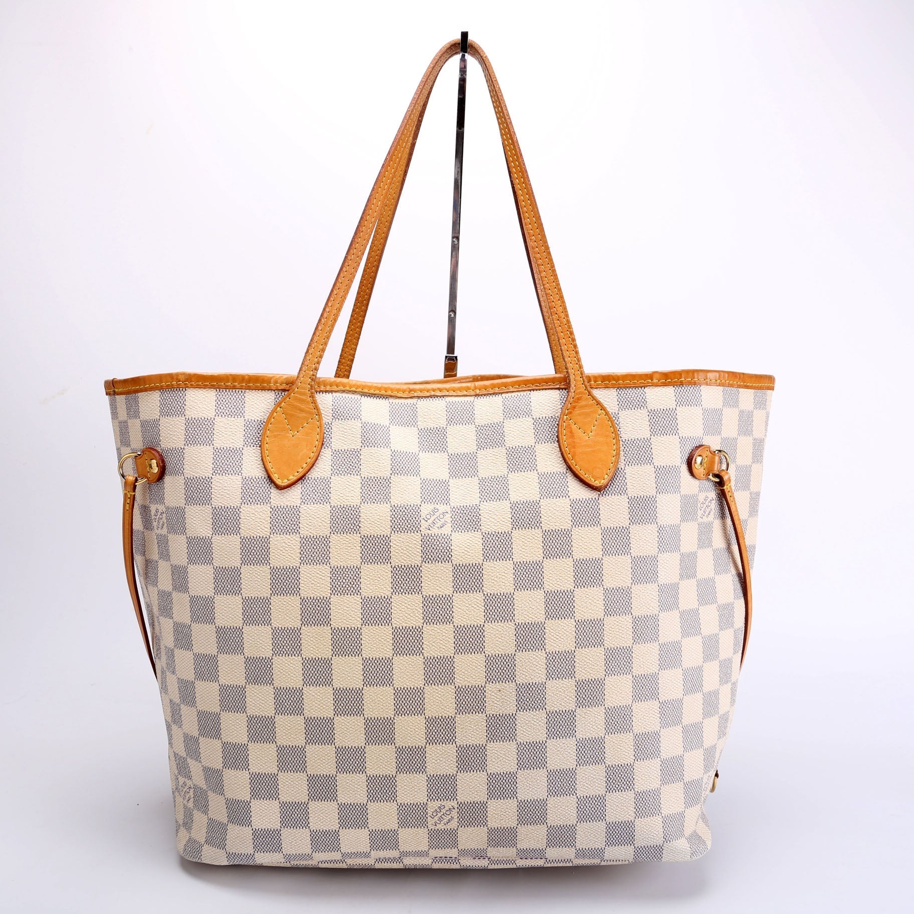 Louis Vuitton Neverfull MM Azur Damier White Blue Beige Wallet Case