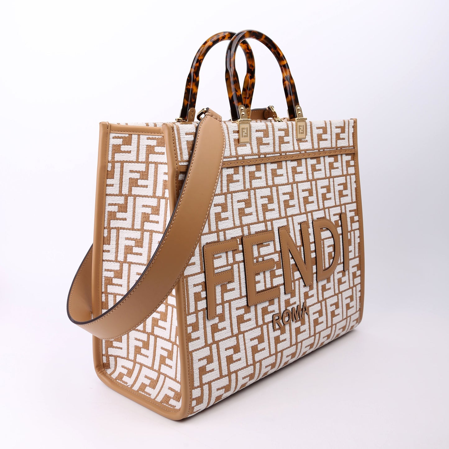 Fendi 8Bh386 Sunshine Shopper Bag Raffia Medium Travel Bag