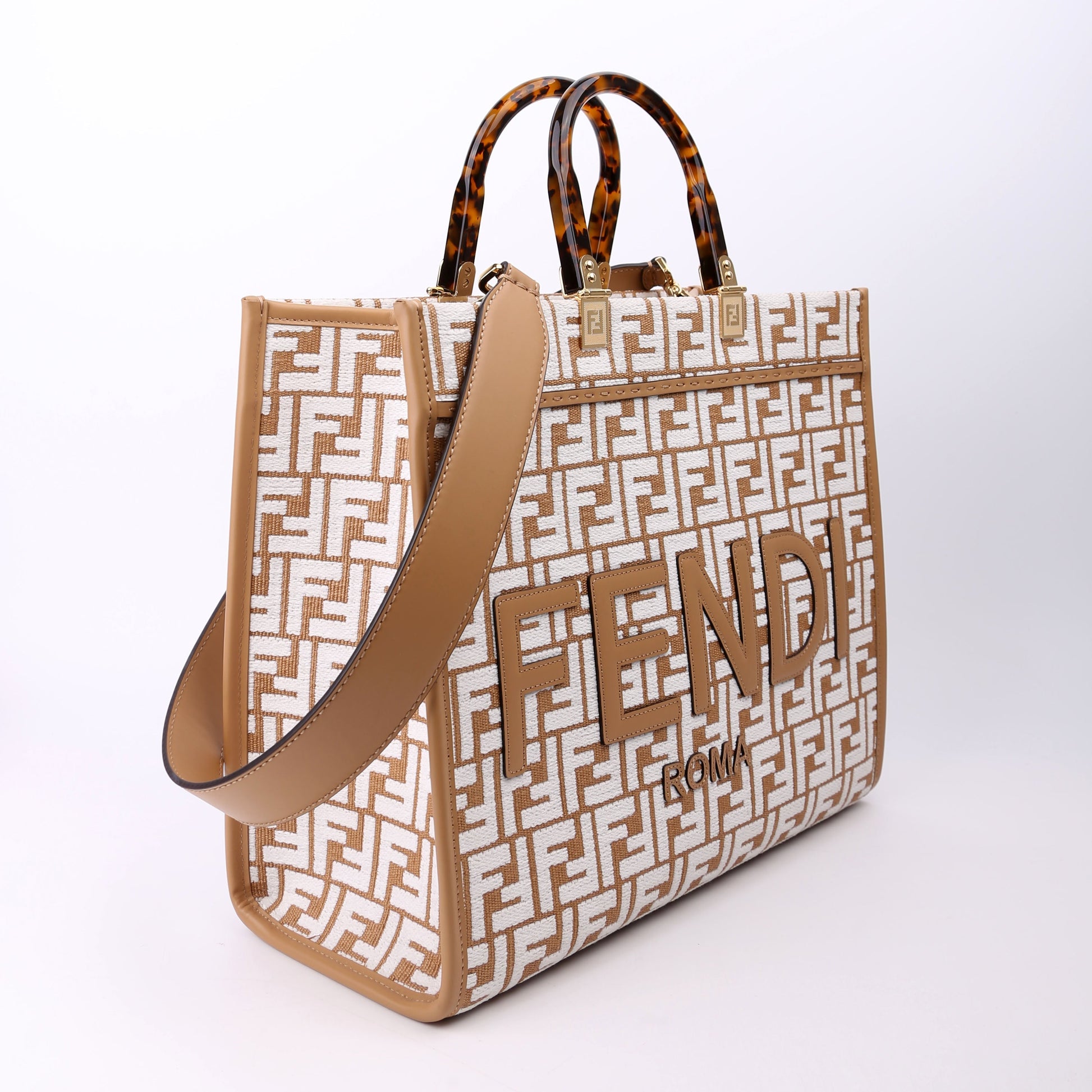 Fendi 8Bh386 Sunshine Shopper Bag Raffia Medium Travel Bag