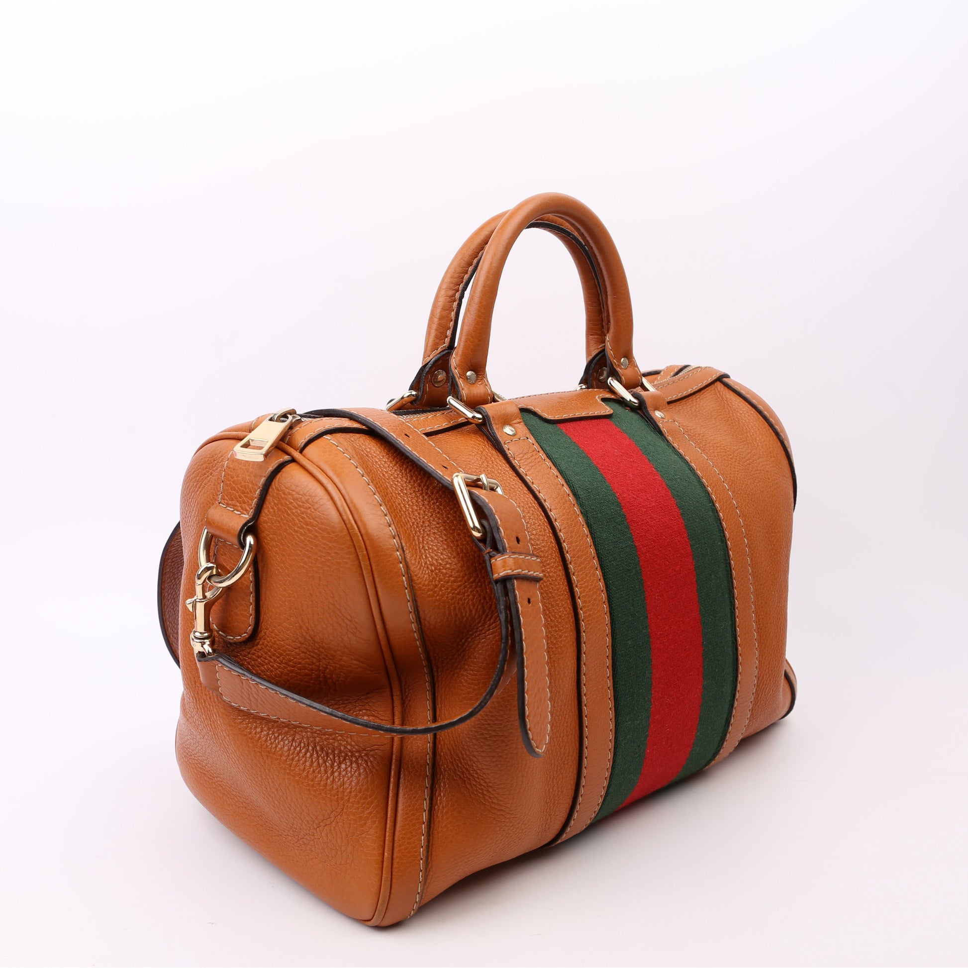Gucci Boston Web Leather Brown Travel Bag