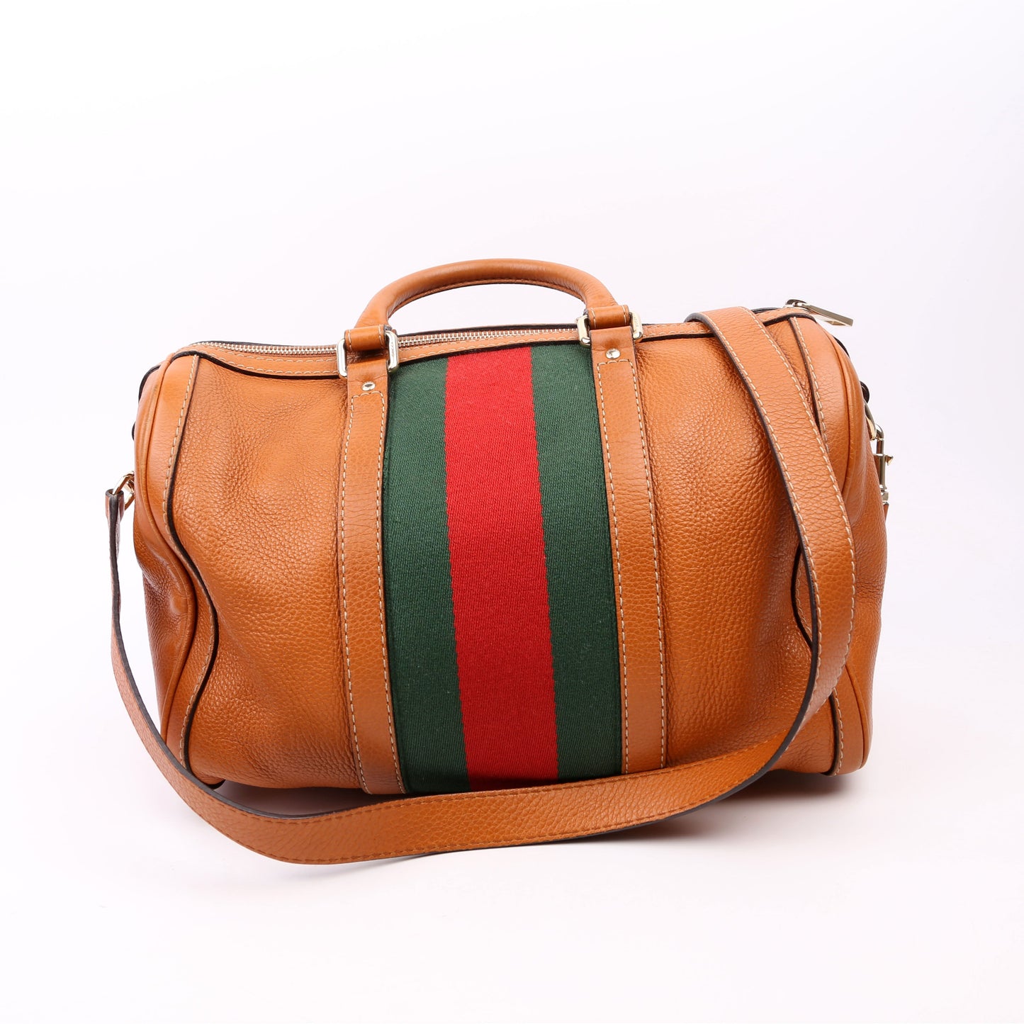 Gucci Boston Web Leather Brown Travel Bag