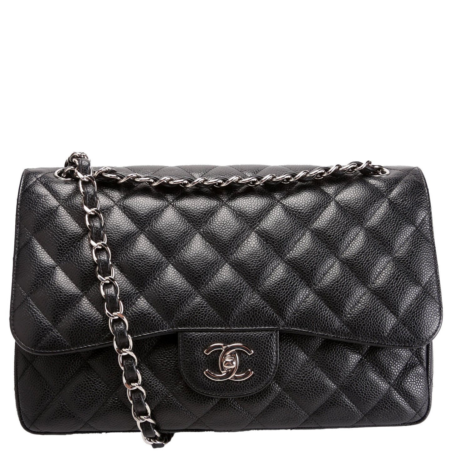 Chanel Classic Flap Jumbo Caviar Black Silver Handbag