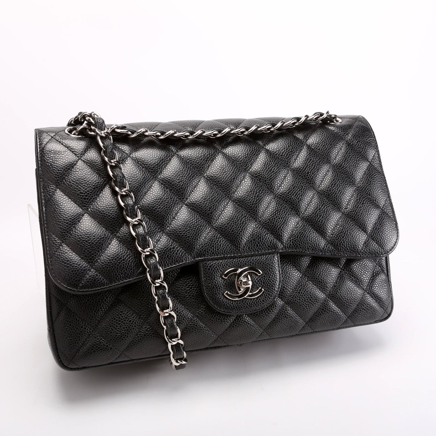 Chanel Classic Flap Jumbo Caviar Black Silver Handbag