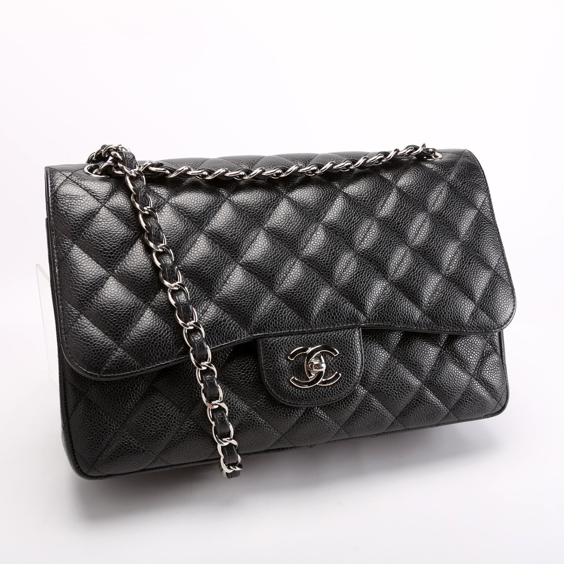 Chanel Classic Flap Jumbo Caviar Black Silver Handbag